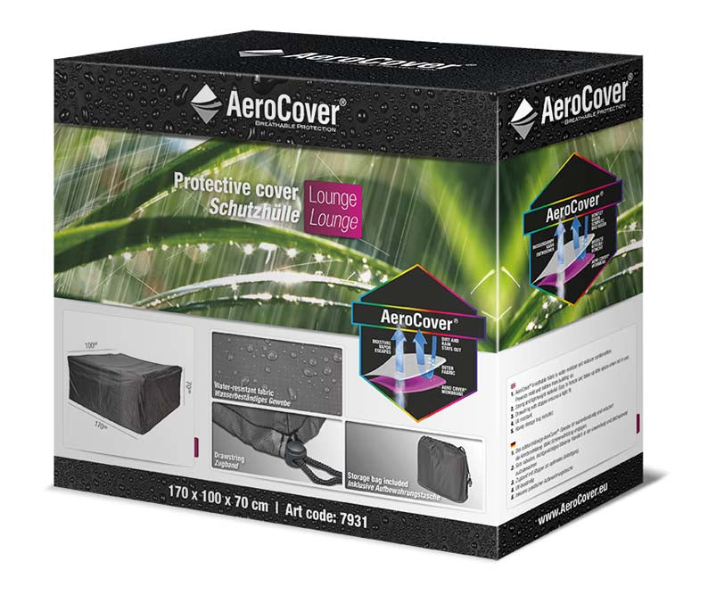AeroCover Schutzhülle rechteckig 170 × 100 × 70 cm – Schwarz, Polyester, wetterfest, für Lounges