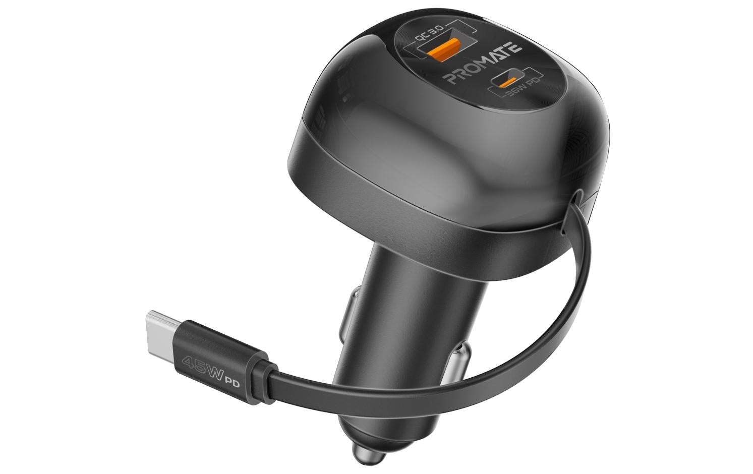 Promate PowerDrive-RC65 Auto-Ladegerät 62 W – USB-C×1, USB-A×1 – PD, QC 3.0 – 12 V KFZ-Stecker