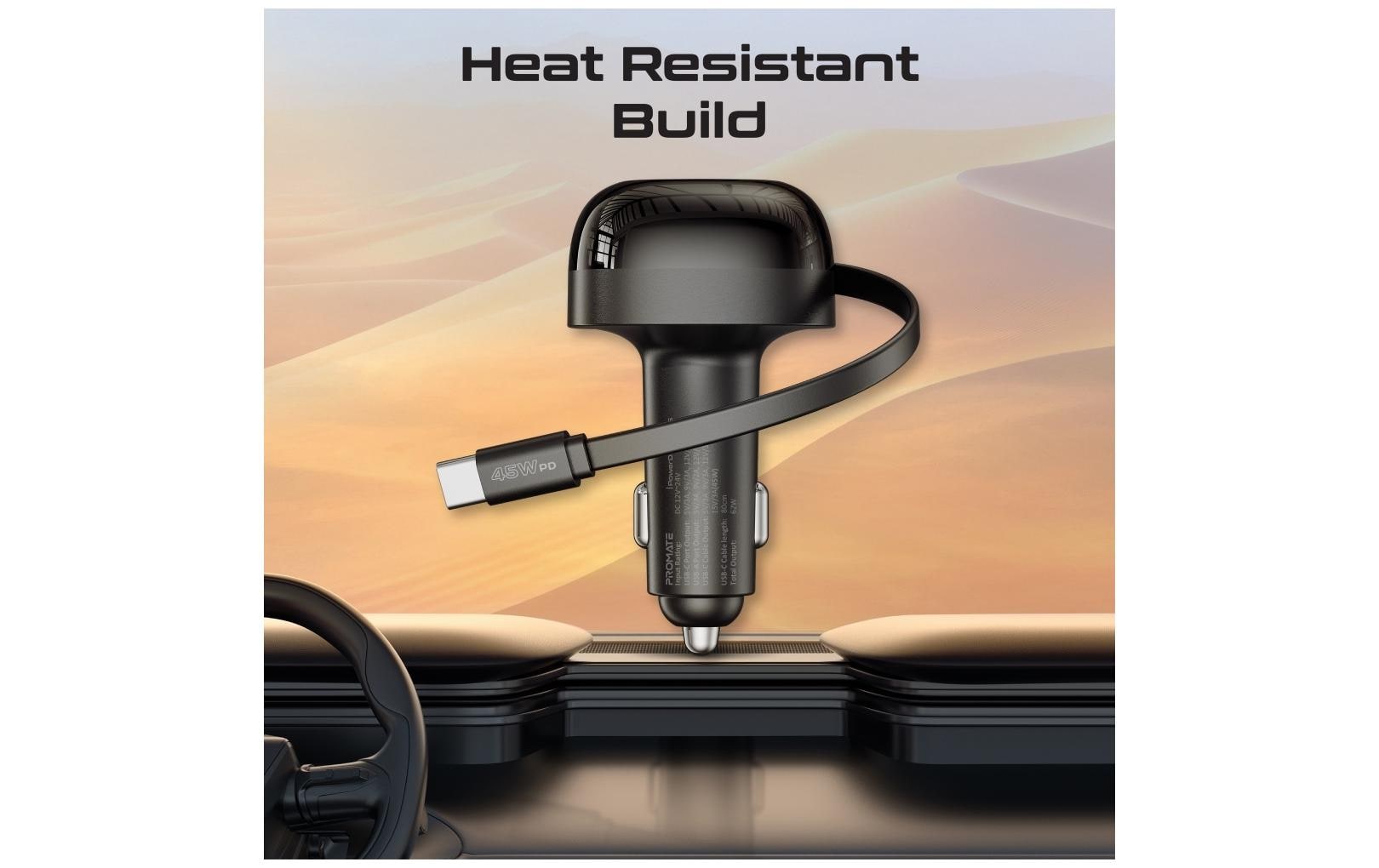 Promate PowerDrive-RC65 Auto-Ladegerät 62 W – USB-C×1, USB-A×1 – PD, QC 3.0 – 12 V KFZ-Stecker