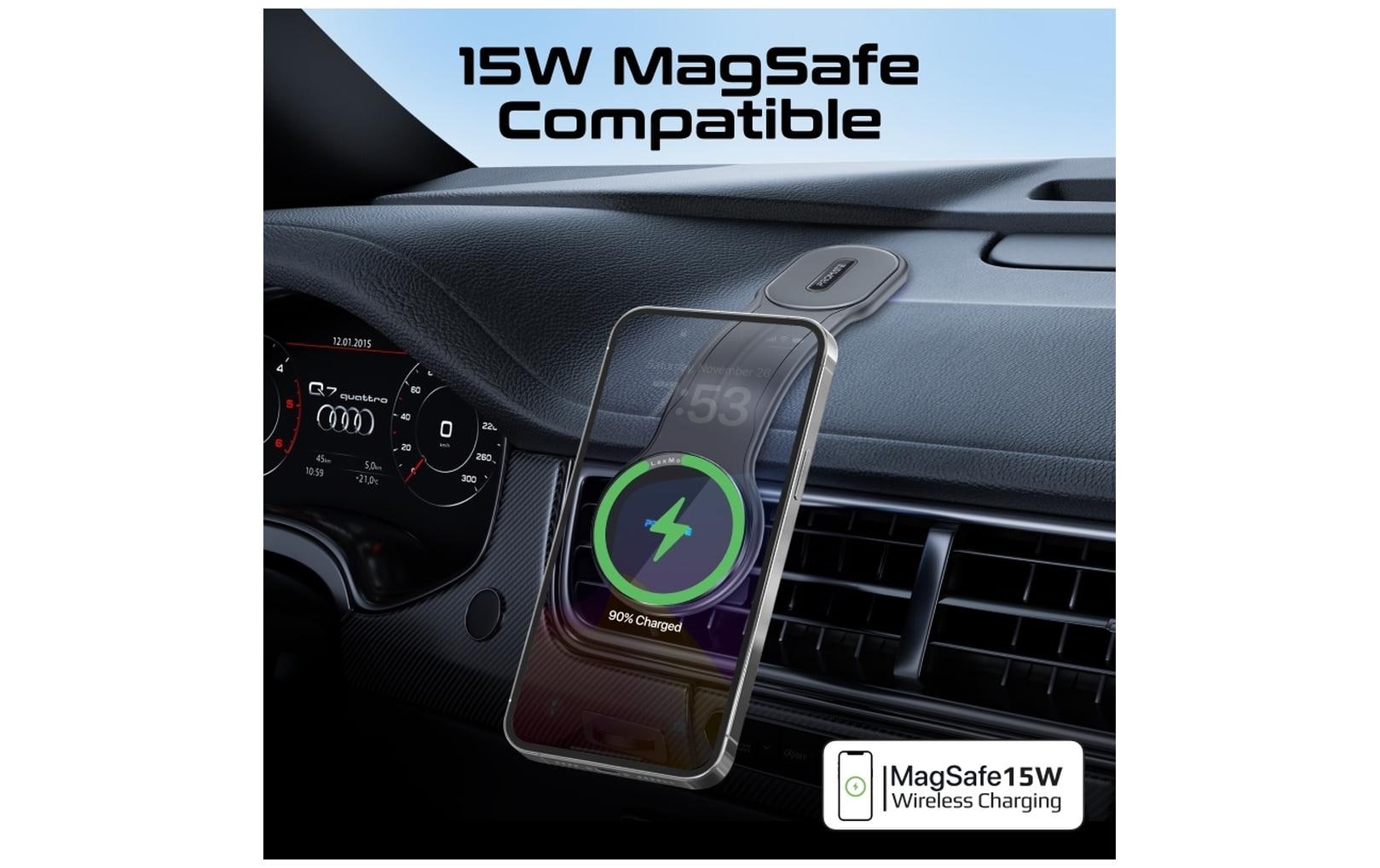 Promate LaxMount-15W Kfz-Ladehalterung – MagSafe – 15 W – für iPhone – Schwarz
