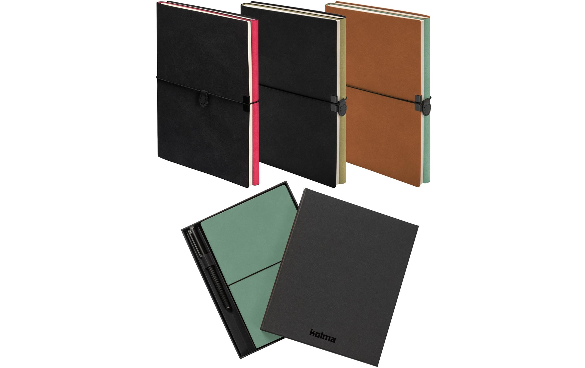 Kolma Notizbuch – A5 – 224 Blatt – 80 g/m² – Softcover, Gummiband, Stiftschlaufe – Braun/Türkis