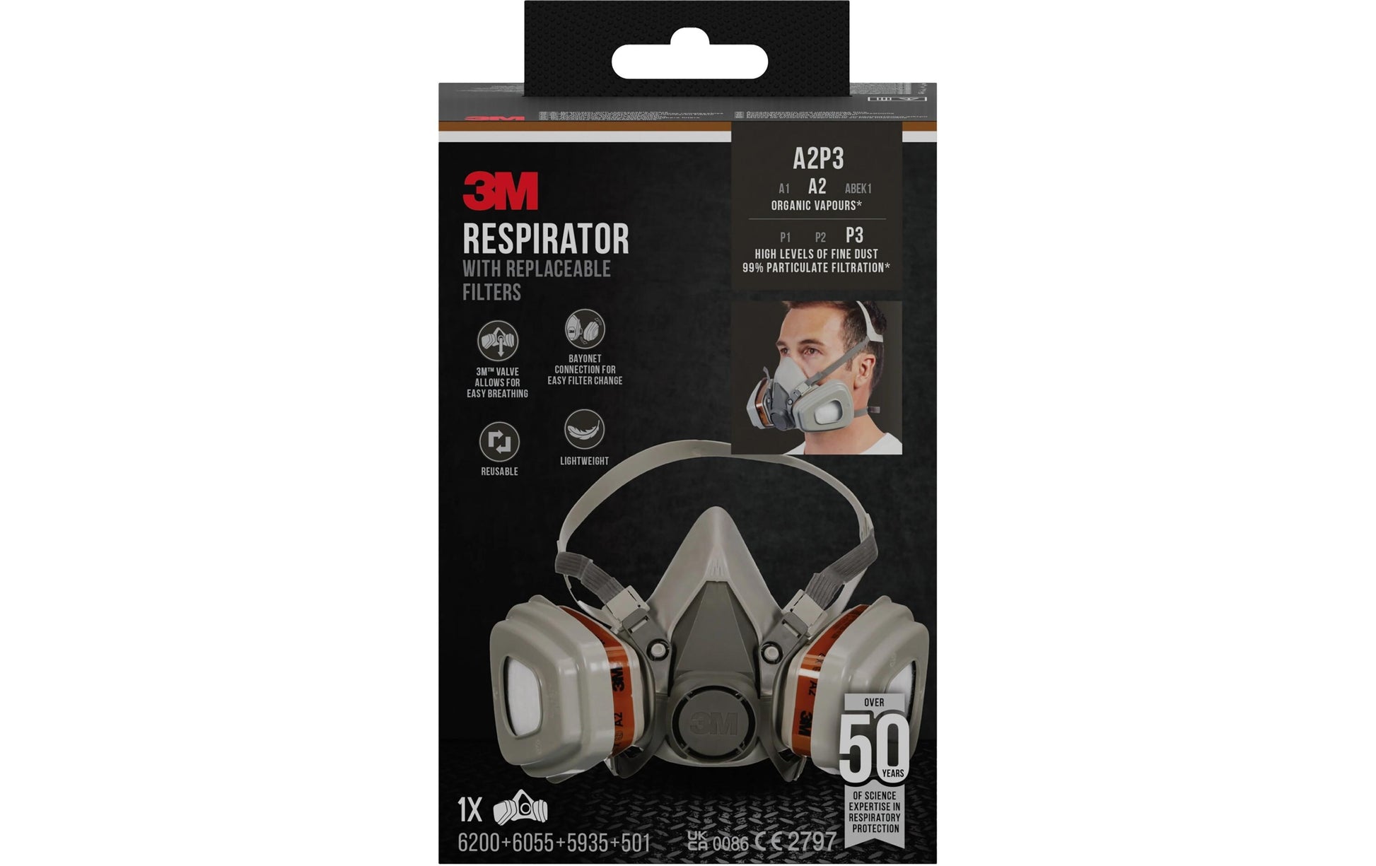 3M Atemschutzmaske A2/P3 6002PRO – M – grau – 1 Stk.