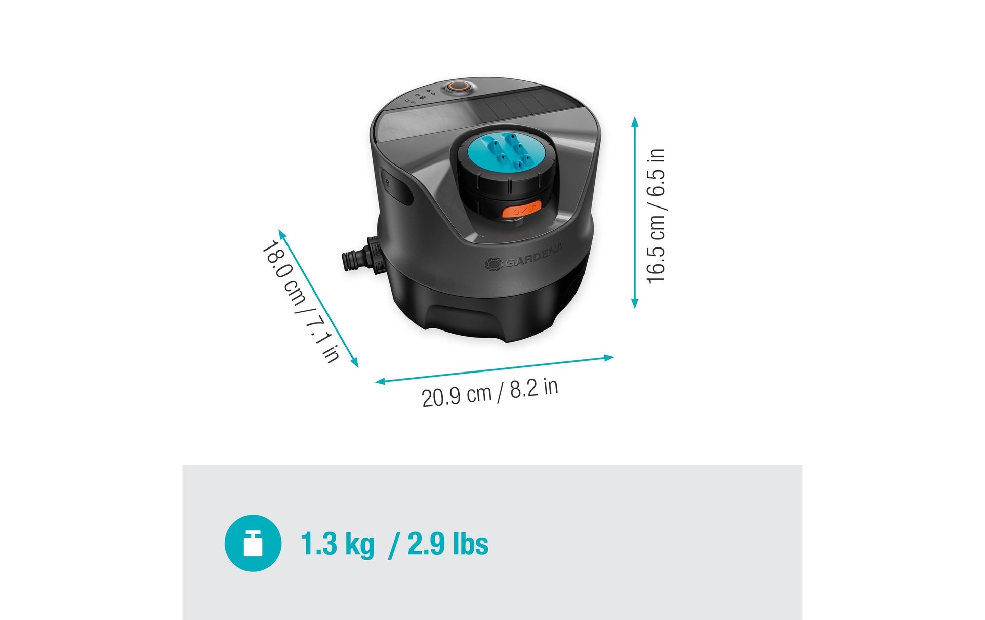 Gardena AquaPrecise – Kreisförmiger Sprinkler, Sprühbereich 2,5–10 m, Flächenabdeckung 320 m², Schwarz/Grün