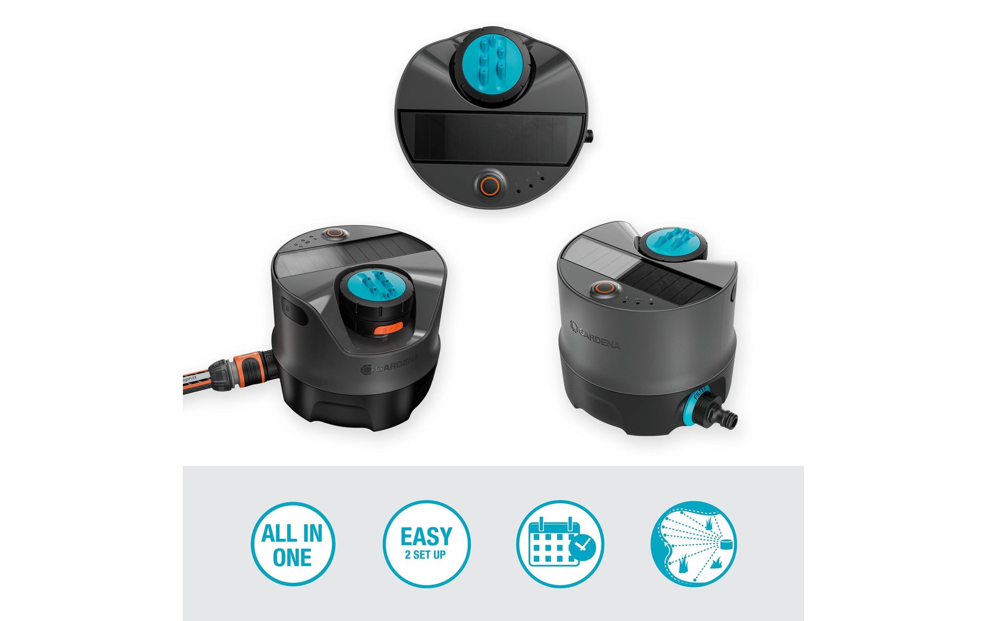 Gardena AquaPrecise – Kreisförmiger Sprinkler, Sprühbereich 2,5–10 m, Flächenabdeckung 320 m², Schwarz/Grün