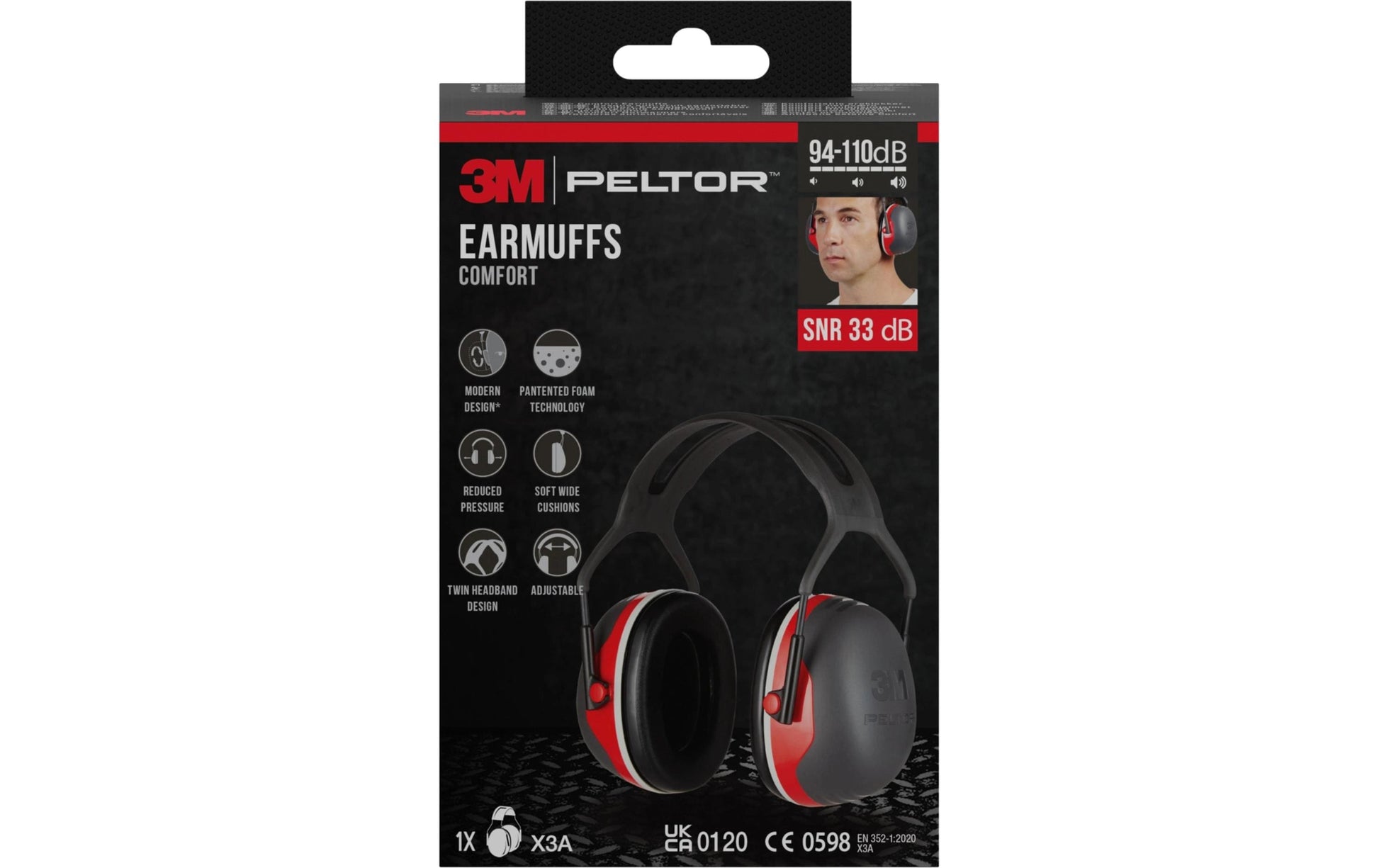 3M Peltor X3A Kapselgehörschutz – SNR 33 dB – Schwarz/Rot