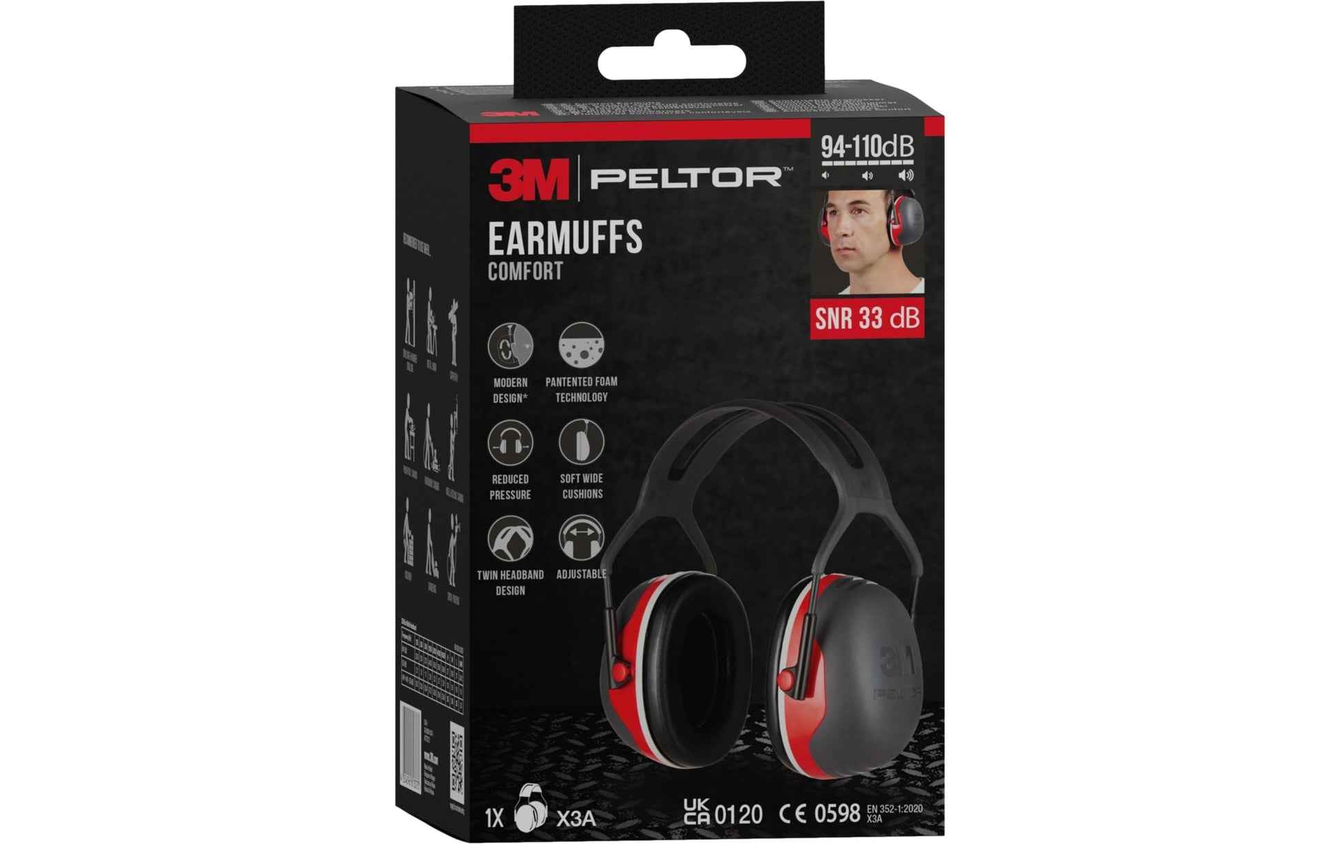 3M Peltor X3A Kapselgehörschutz – SNR 33 dB – Schwarz/Rot