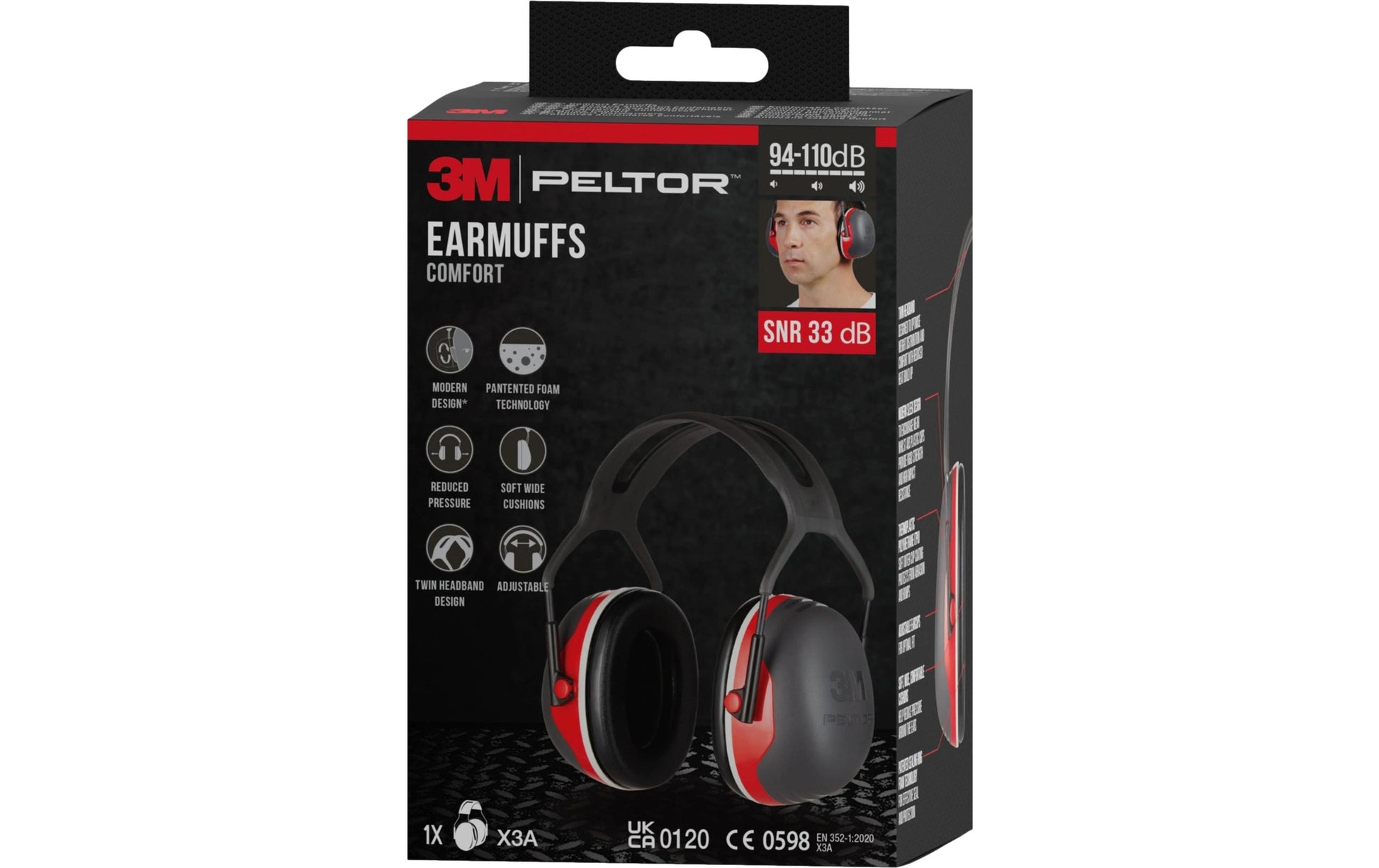 3M Peltor X3A Kapselgehörschutz – SNR 33 dB – Schwarz/Rot