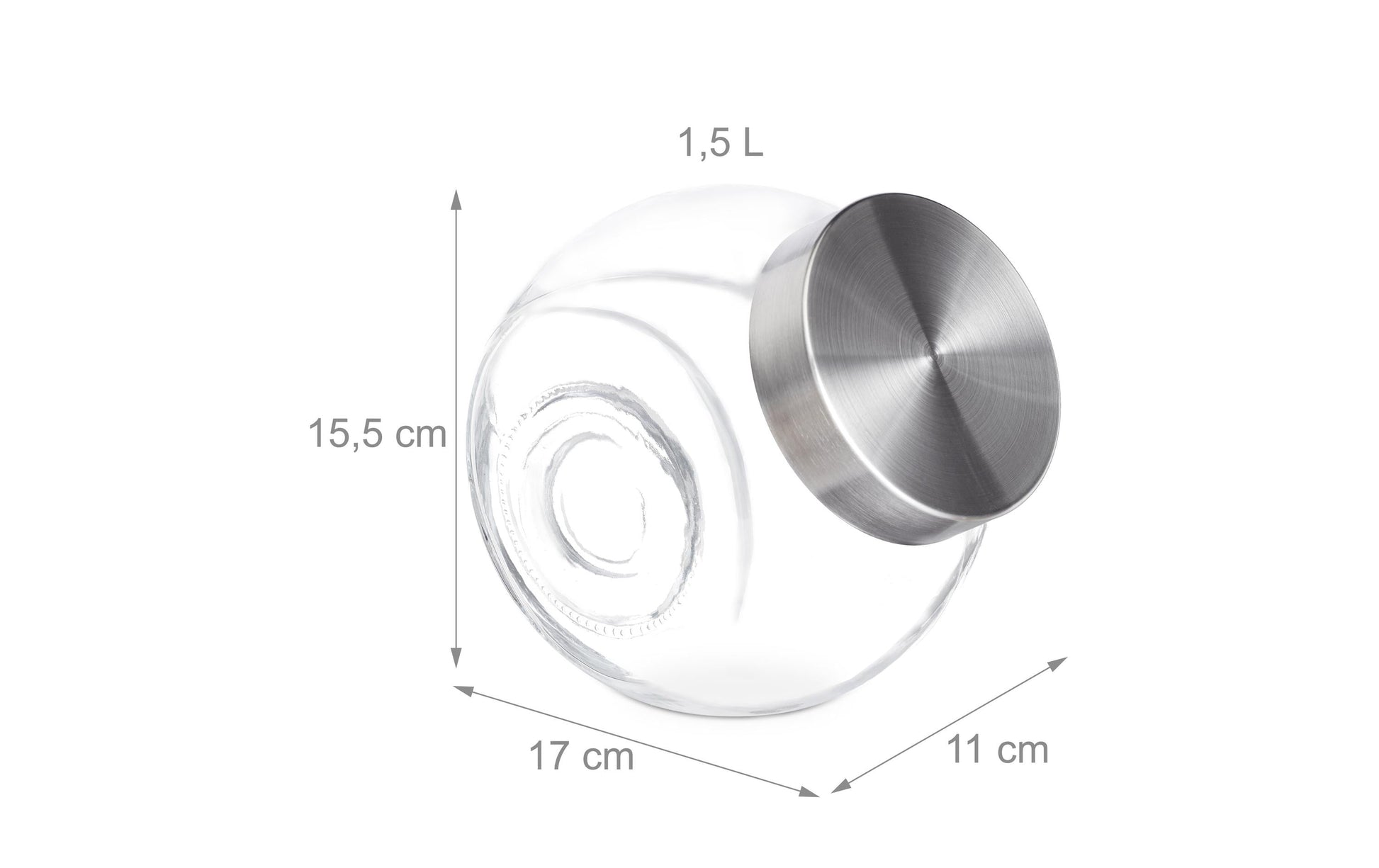 Relaxdays Vorratsdose 1,5 l, Ø 16 × 11 cm, Glas, mit Edelstahl-Deckel, 6er-Set
