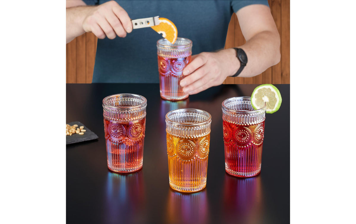 Relaxdays Trinkglas – 4er Set, 360 ml, Ø 8 cm, Glas, Mehrfarbig, spülmaschinenfest