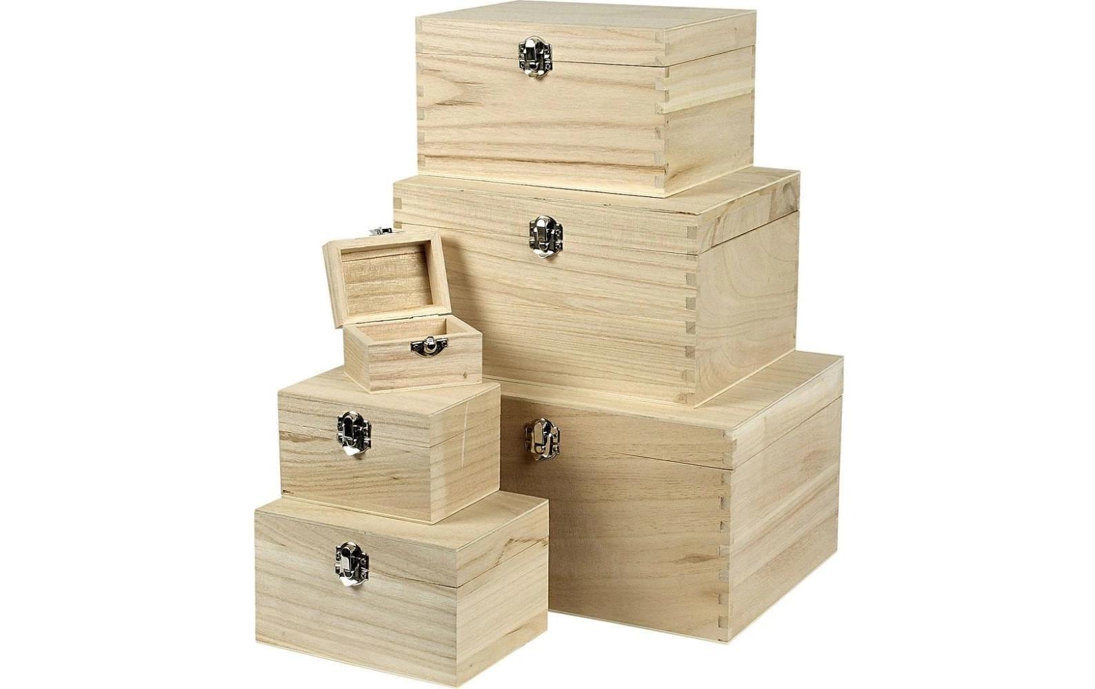 Creativ Company Truhe – Holz – natur – 120 × 158 × 130 mm – verriegelbar – 6 Stück