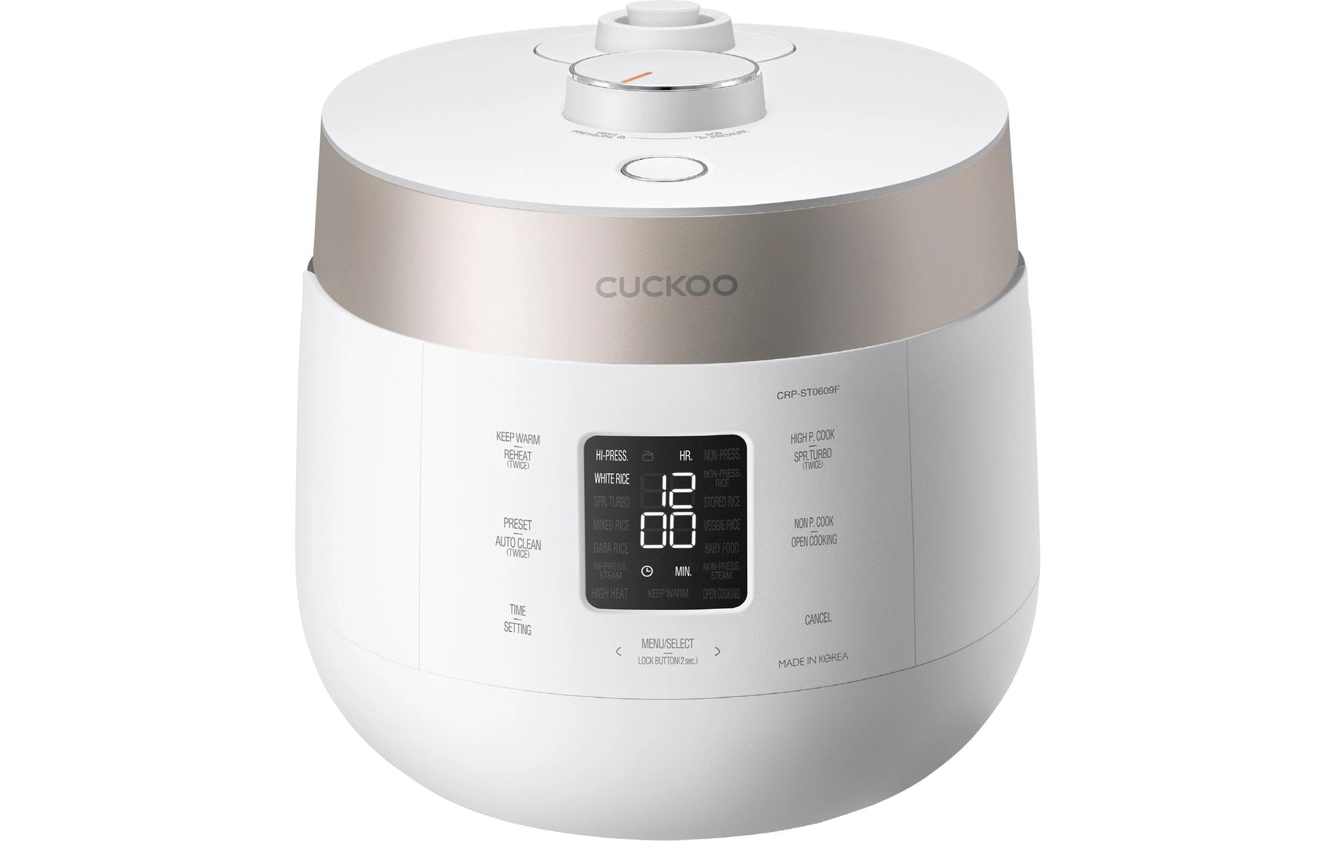 Cuckoo Reiskocher CRP-ST0609F – 1,08 l, 880 W, Warmhaltefunktion – Champagner/Weiss