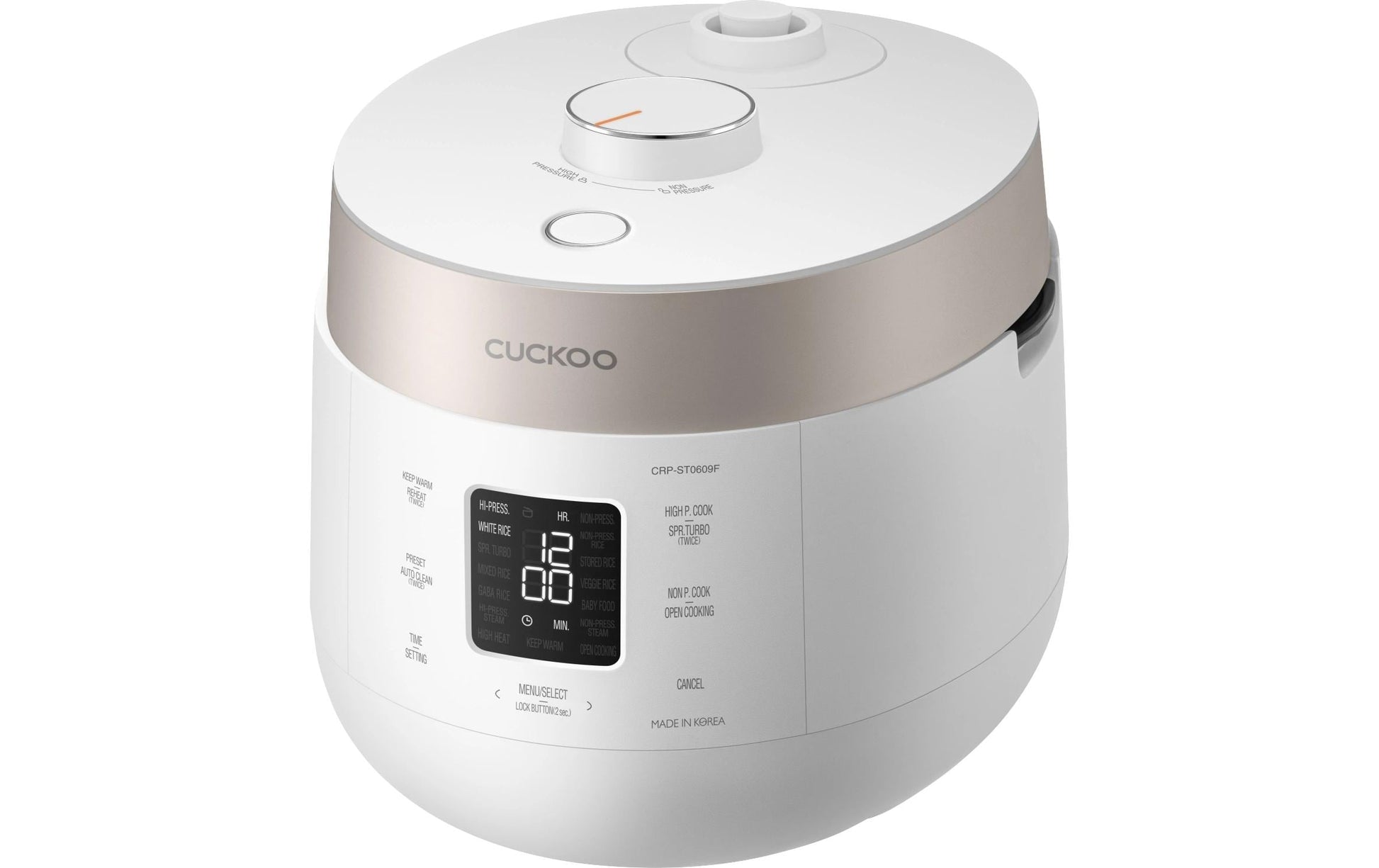 Cuckoo Reiskocher CRP-ST0609F – 1,08 l, 880 W, Warmhaltefunktion – Champagner/Weiss