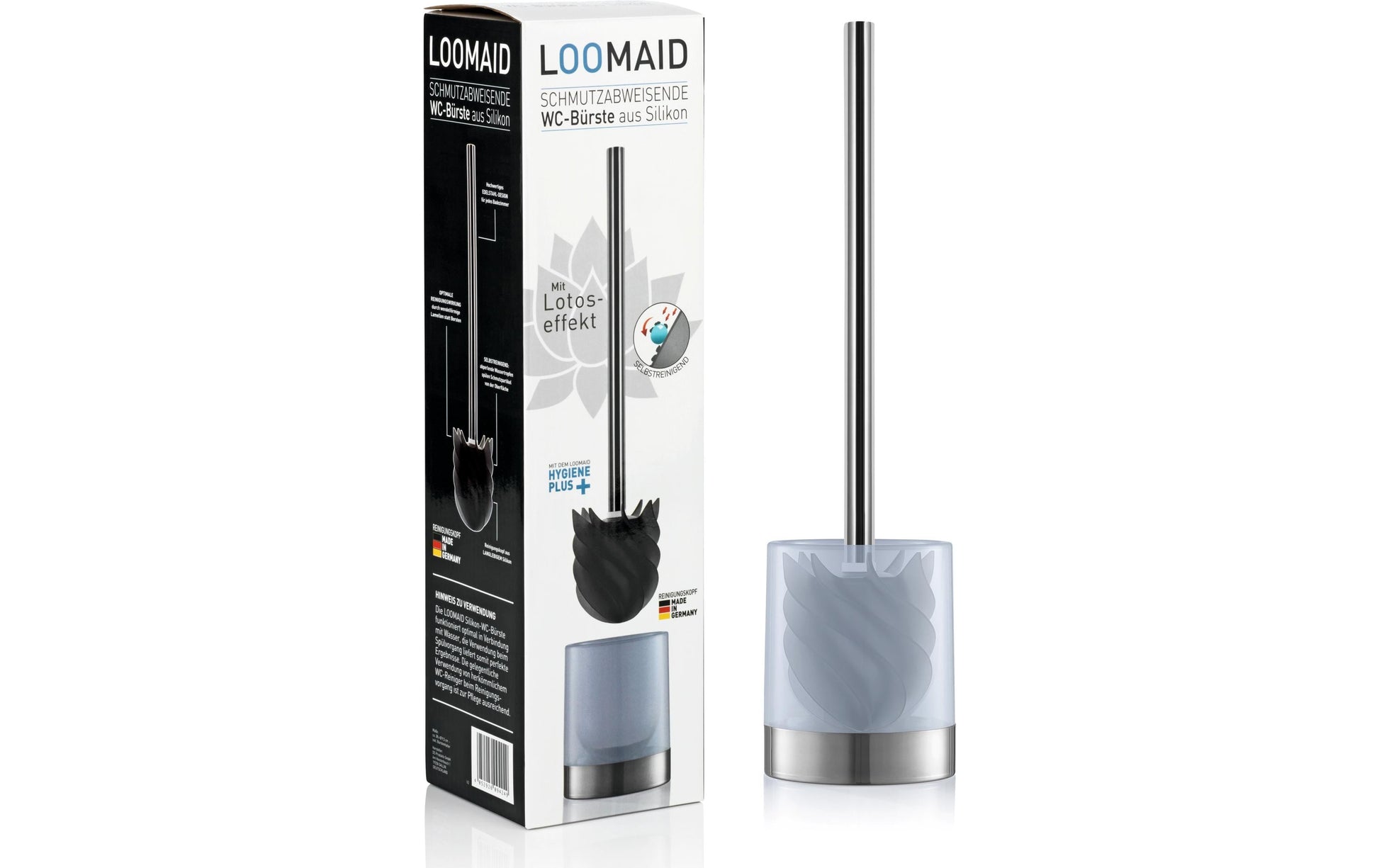 Loomaid WC-Bürstenset – Kunststoff, Edelstahl, Grau, H 38 cm, Ø 9,5 cm