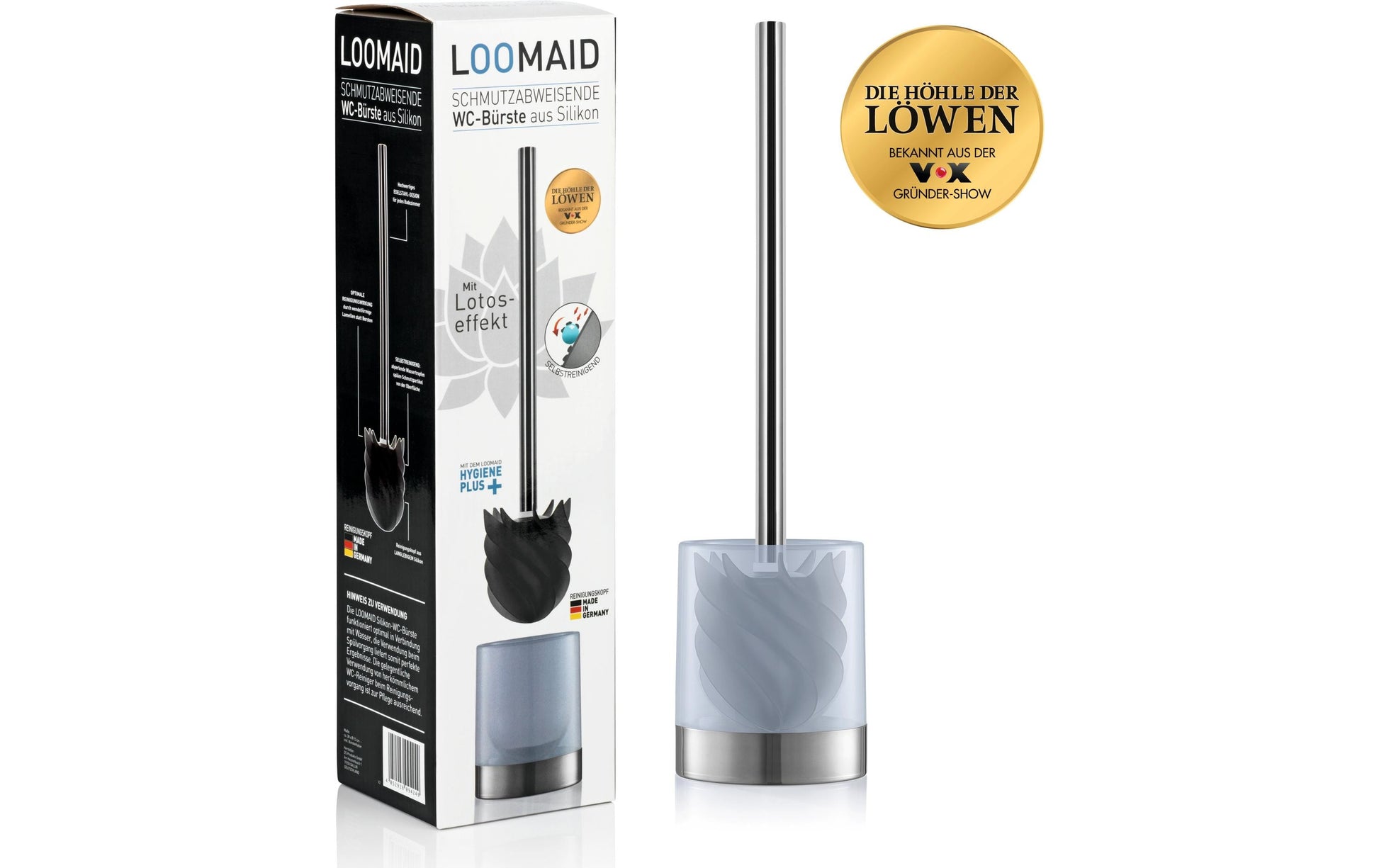 Loomaid WC-Bürstenset – Kunststoff, Edelstahl, Grau, H 38 cm, Ø 9,5 cm