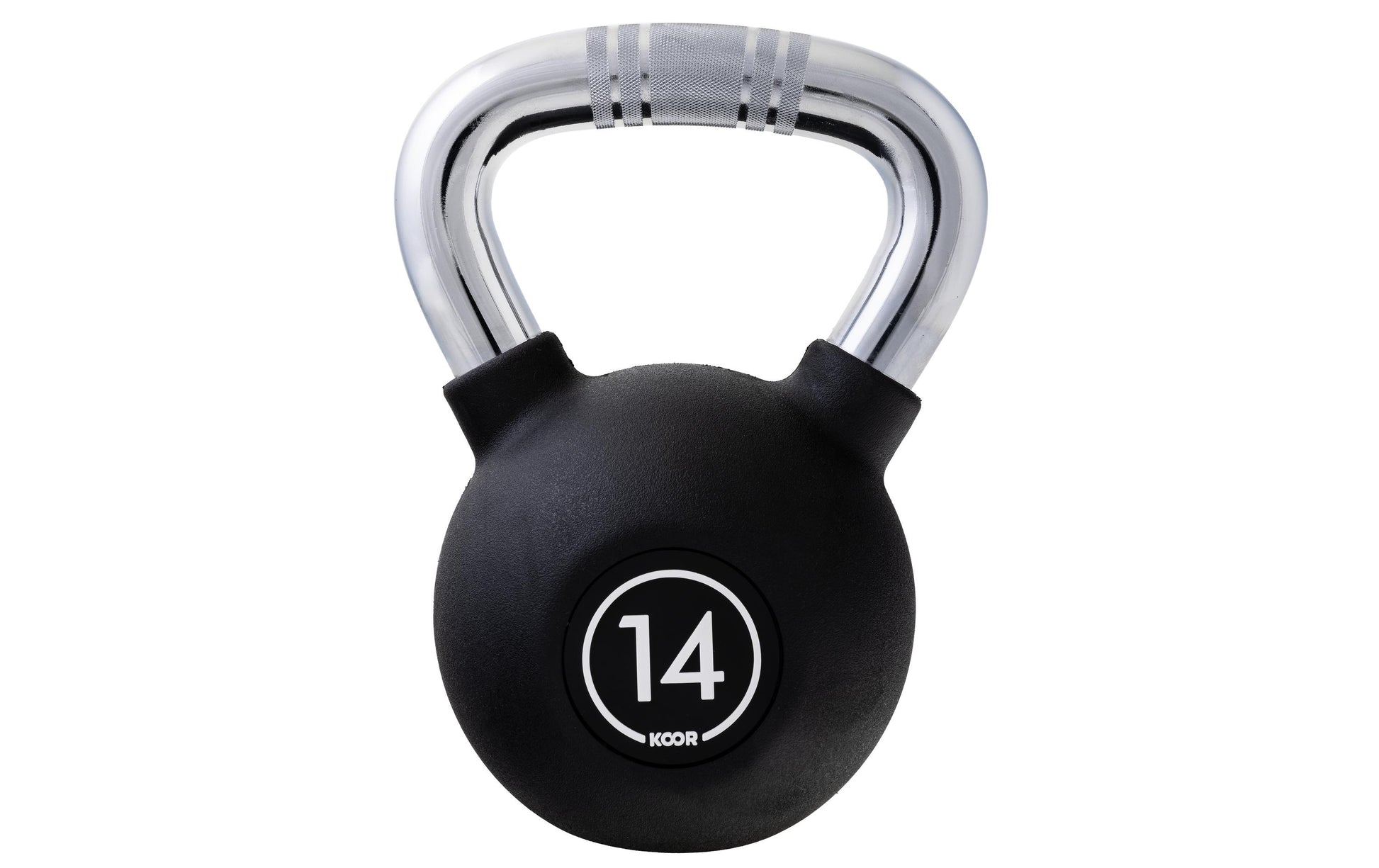 KOOR Kettlebell – 14 kg – 29 cm Höhe, Ø 18 cm – Gummi, schwarz