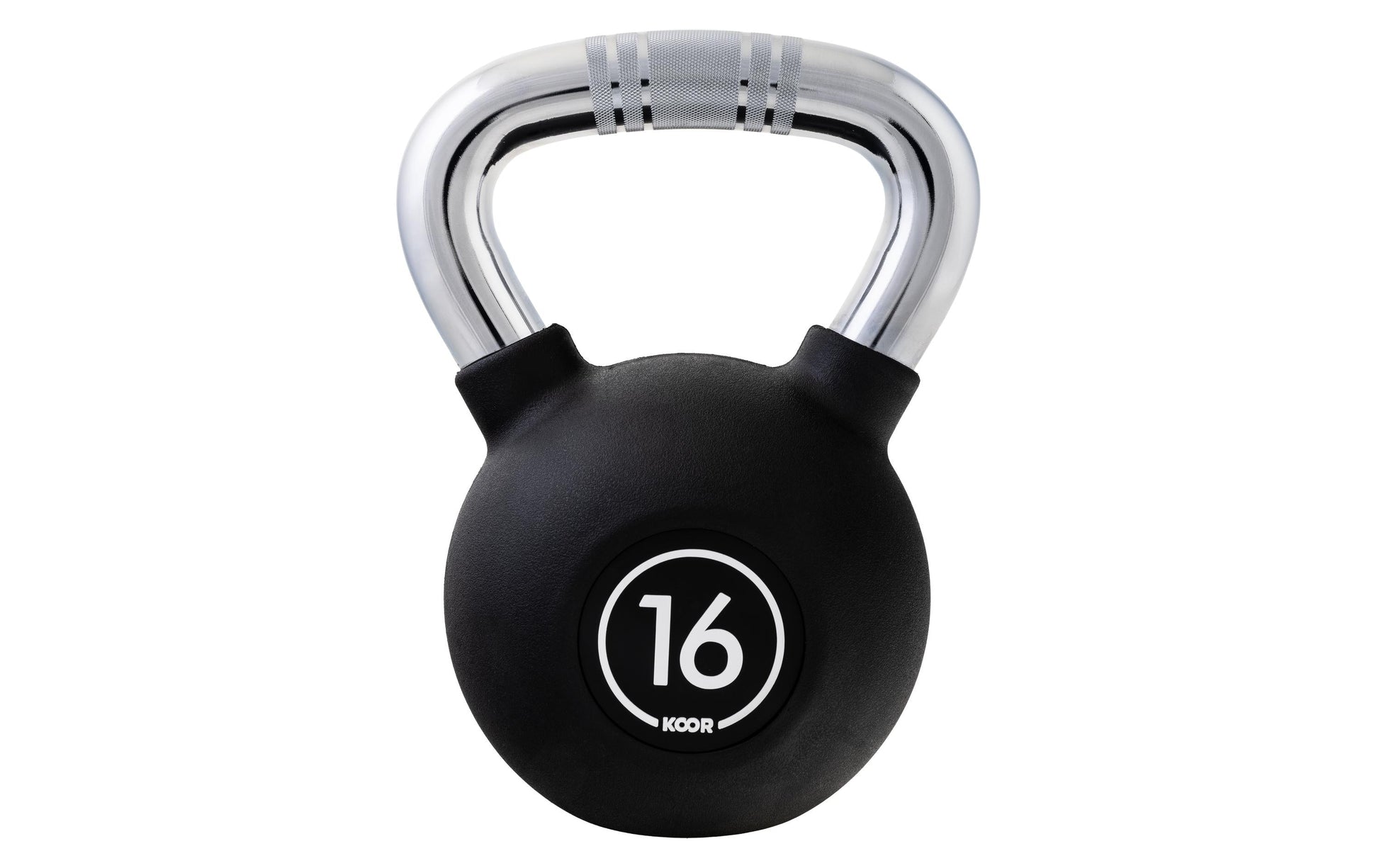 KOOR Kettlebell – 16 kg – Ø 18 cm, H 28 cm – Gummi, Schwarz