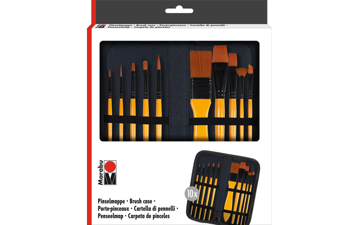 Marabu Pinsel-Set – FSC-Holzgriff, 10 Pinsel, Etui 95×230 mm