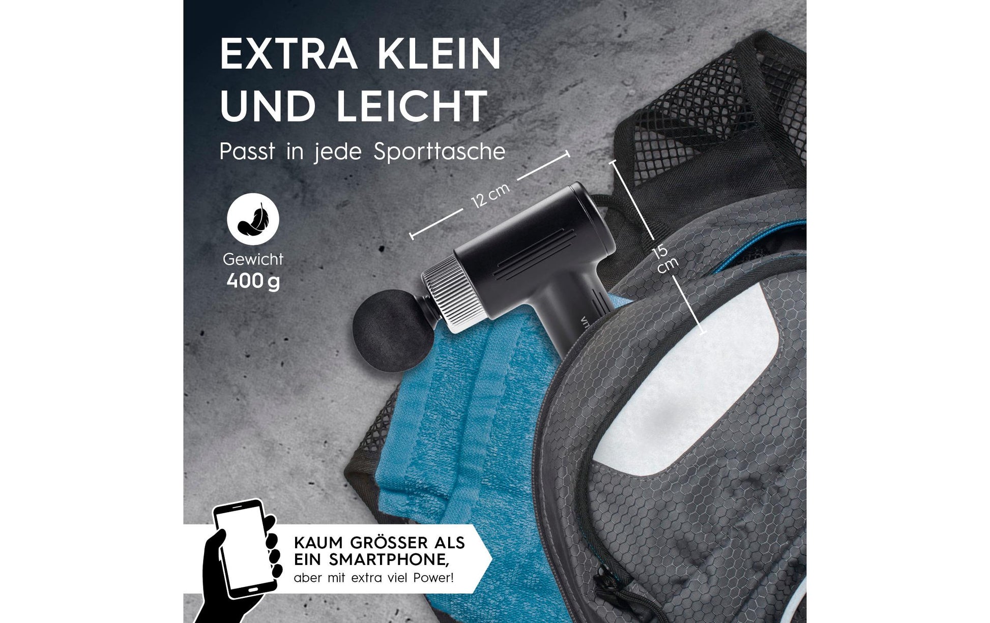 VITALmaxx Mini-Massagepistole – ABS, Schwarz, 120 × 40 × 150 mm (B×H×T), Akkubetrieb, 6 Geschwindigkeiten