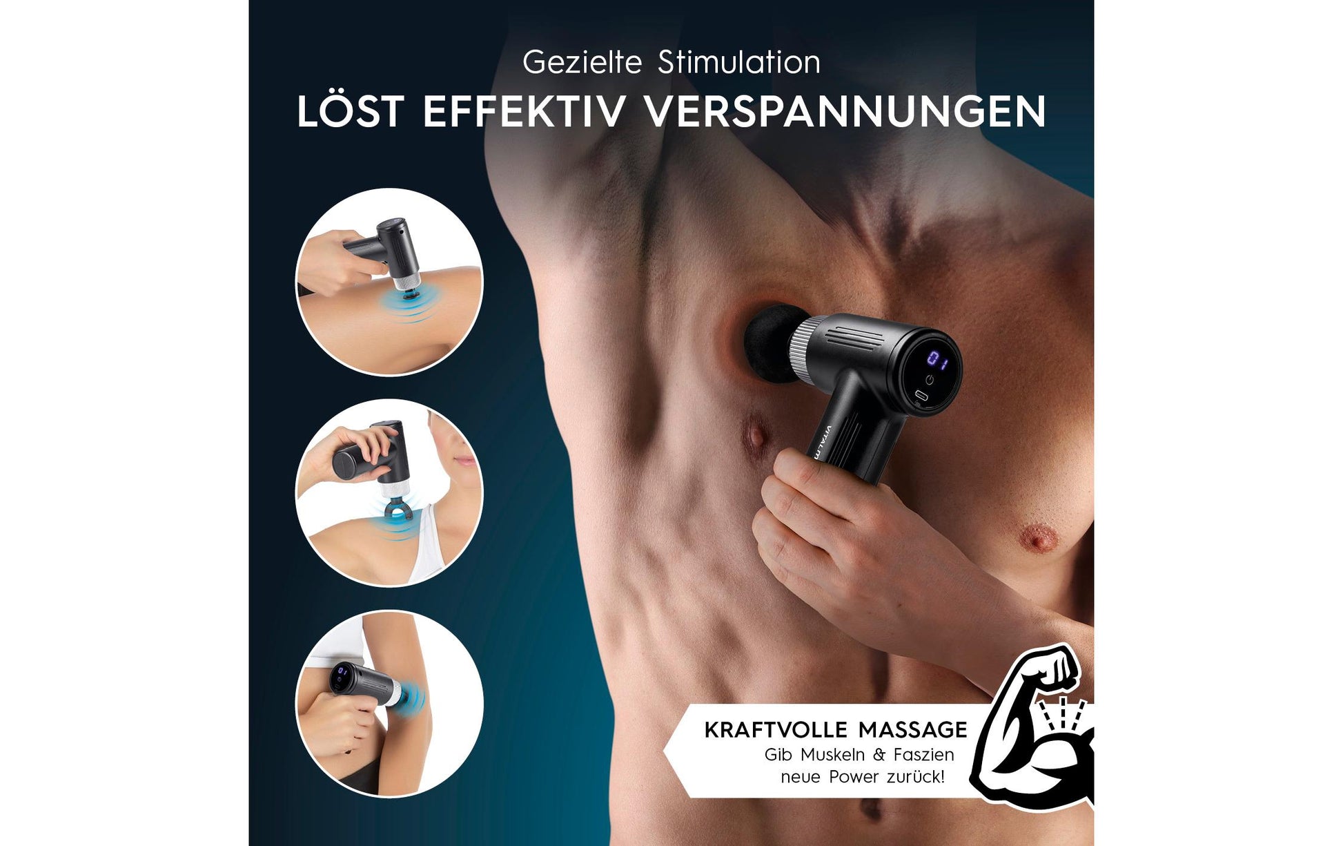 VITALmaxx Mini-Massagepistole – ABS, Schwarz, 120 × 40 × 150 mm (B×H×T), Akkubetrieb, 6 Geschwindigkeiten