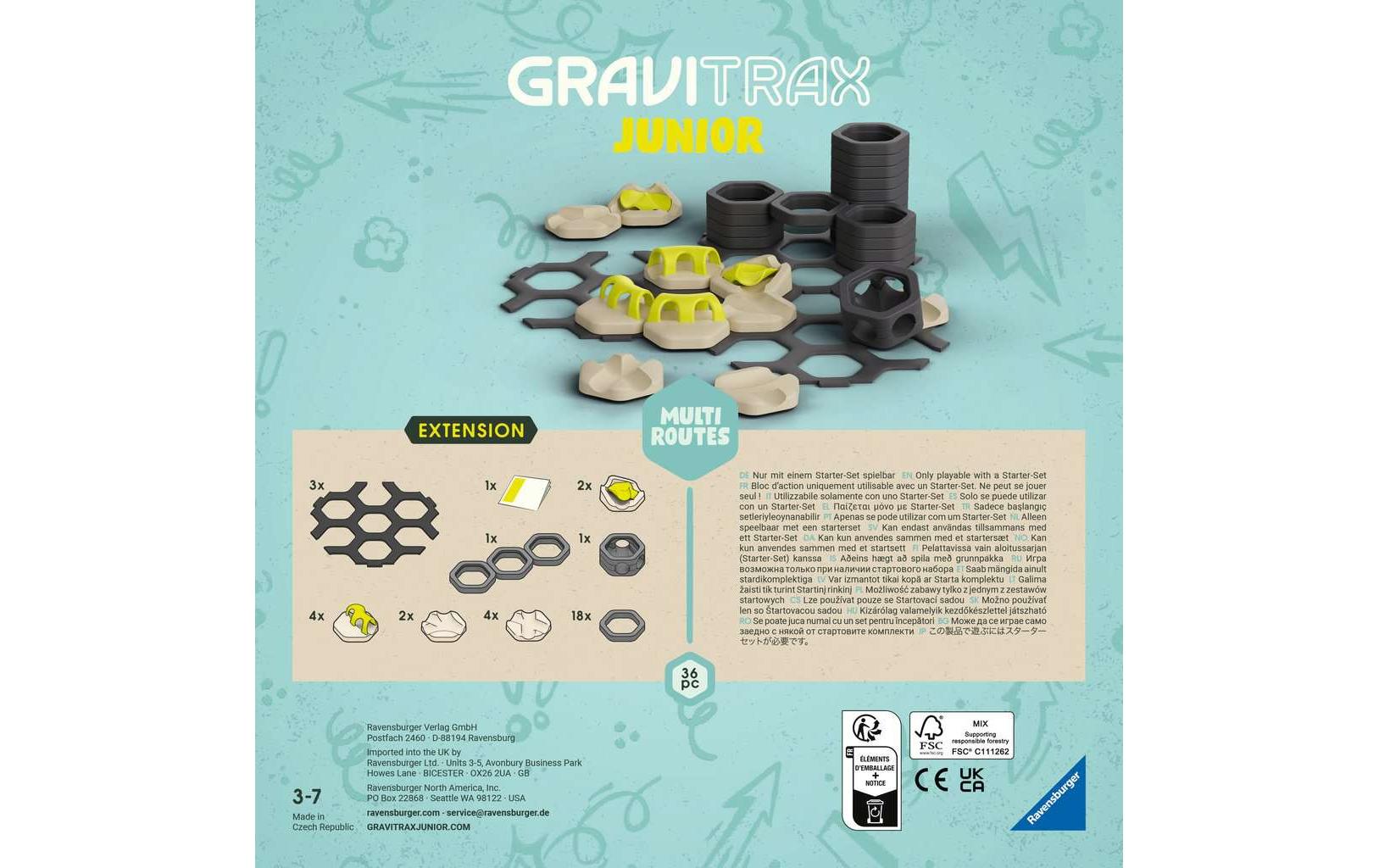 Ravensburger Multi Routes Erweiterungsset für GraviTrax Junior – 36-teilig – ab 3 J. – FSC-Holz