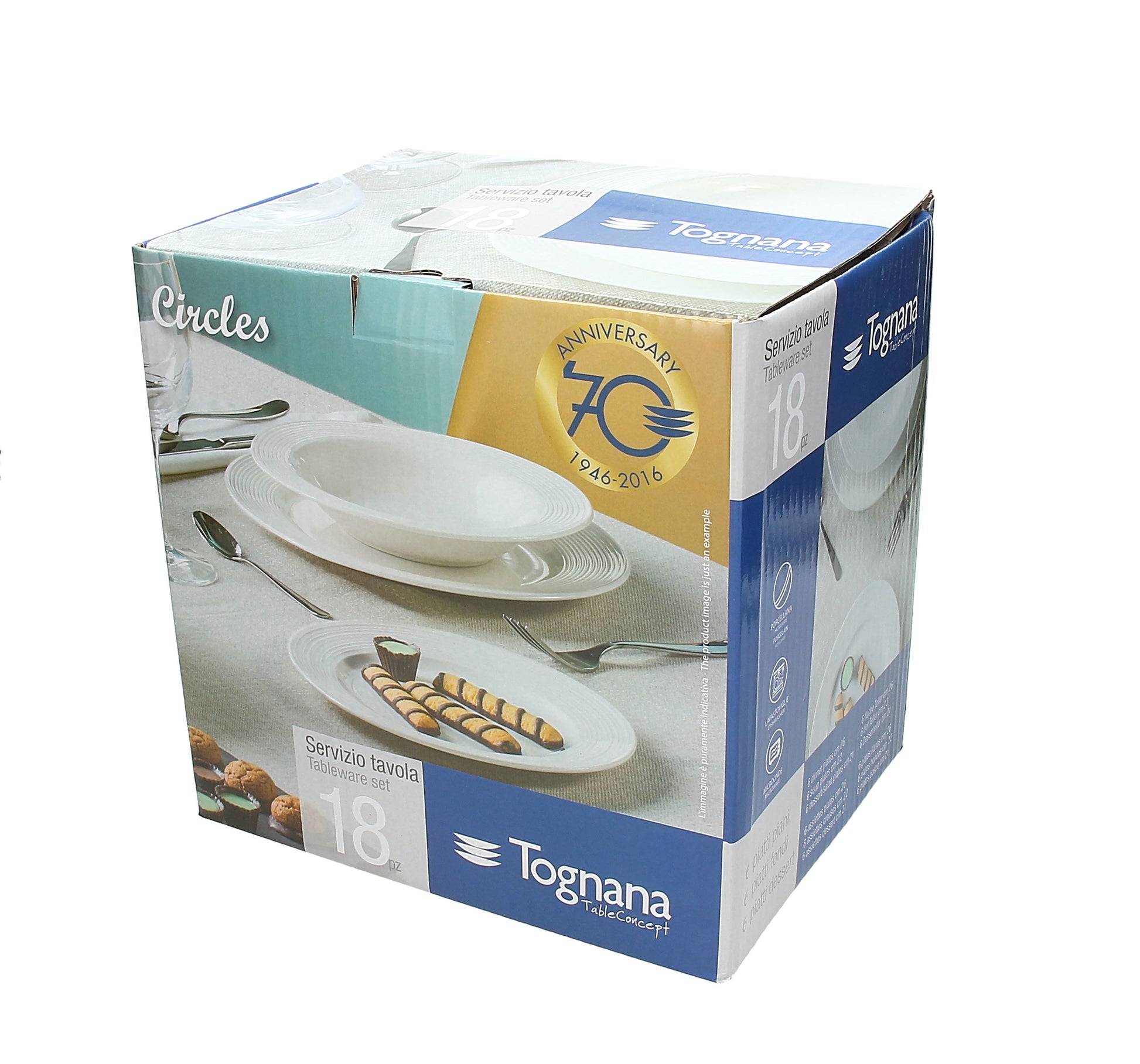 Tognana Porcellane Tognana Geschirrset Circles – 18-teiliges Set, Ø 26,5/22,5/19 cm, Porzellan, Weiss, spülmaschinenfest