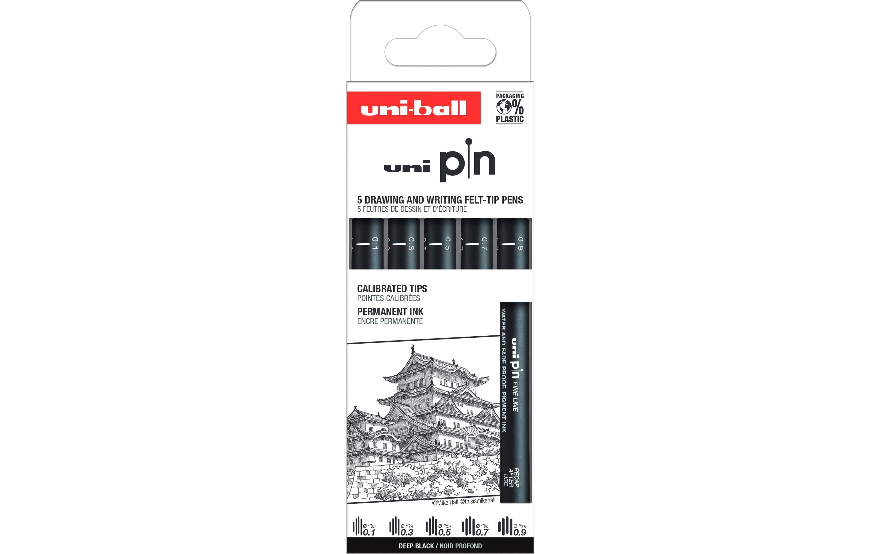Uni-Ball PIN Fineliner Etui – 0,9 mm, schwarz, Classic Himeji