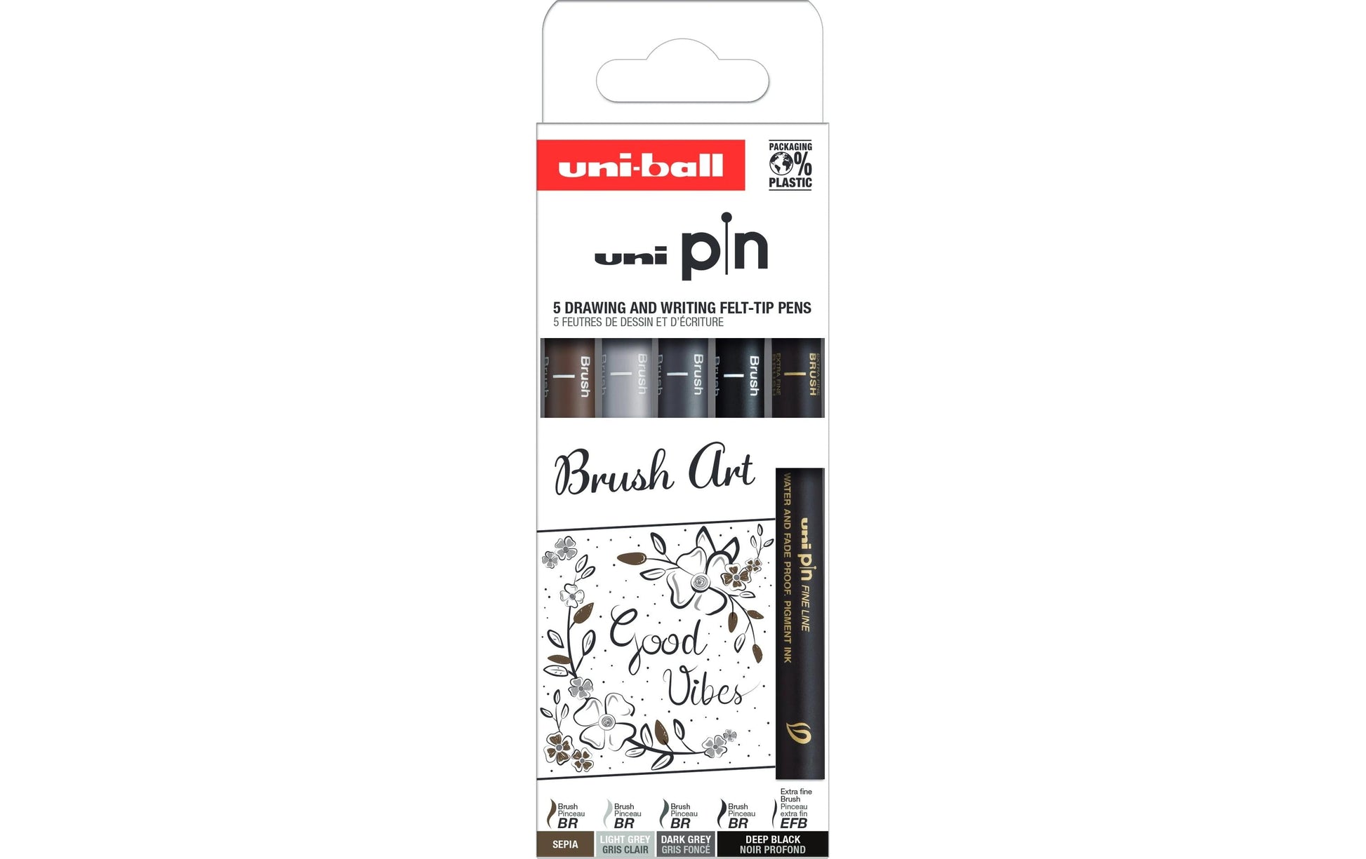 Uni-Ball Uni PIN Brush Art Fineliner – 5er-Set – sortiert