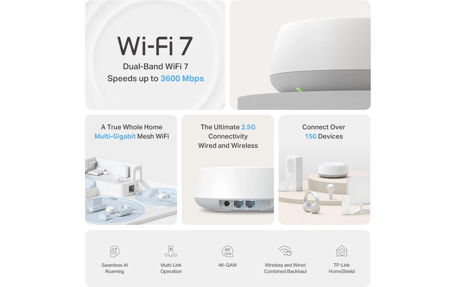 TP-Link Deco BE25 – Mesh-System, Wi-Fi 7, Dual-Band (2,4/5 GHz), bis 2882 Mbit/s, 2x RJ-45, weiss