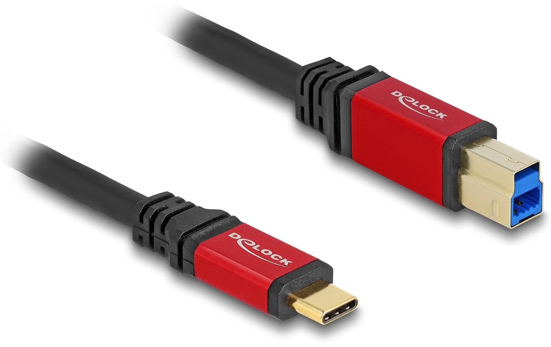 DeLOCK USB-C auf USB-B Kabel – USB 3.2 Gen 1 (5 Gbit/s) – 3 m – Goldstecker – Schwarz/Rot