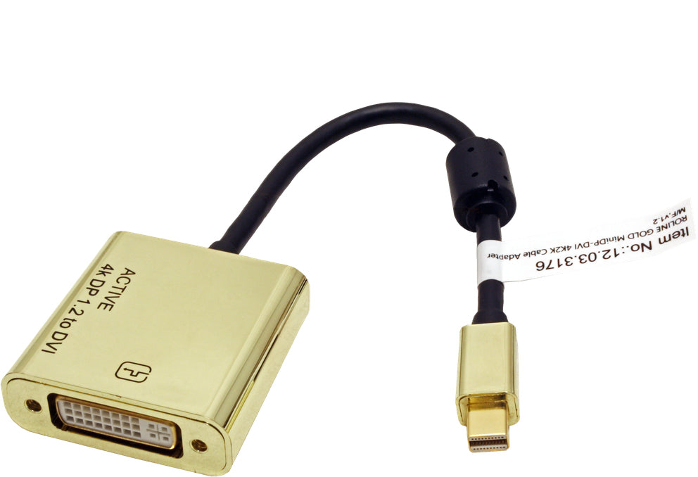 ROLINE GOLD Mini DisplayPort zu DVI Adapter – 4K (3840 × 2160) @ 30 Hz, 0,1 m, DisplayPort 1.2 – Schwarz/Gold