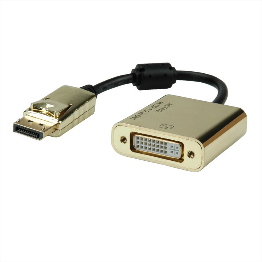 ROLINE GOLD Adapter DisplayPort zu DVI – 4K (3840 × 2160) @ 30 Hz, DP 1.2, 0,15 m