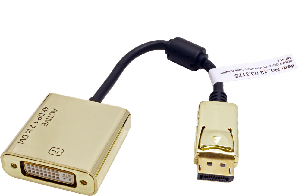ROLINE GOLD Adapter DisplayPort zu DVI – 4K (3840 × 2160) @ 30 Hz, DP 1.2, 0,15 m