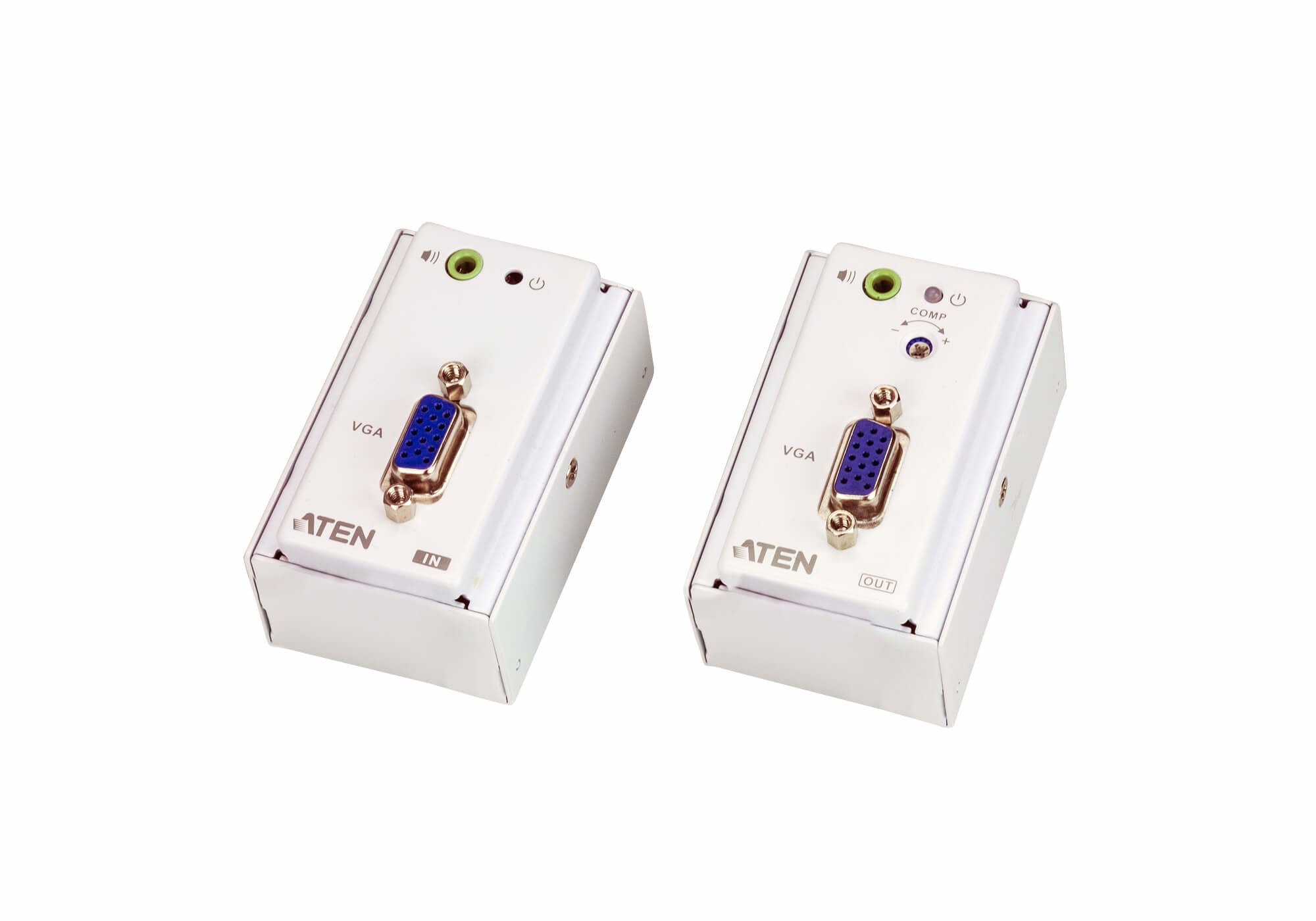 ATEN VE157 – VGA-Extender-Set Wandplatte, über Cat5e/Cat6, VGA Ein/Aus, Stereo-Audio, 1920 × 1200@60 Hz, 150 m