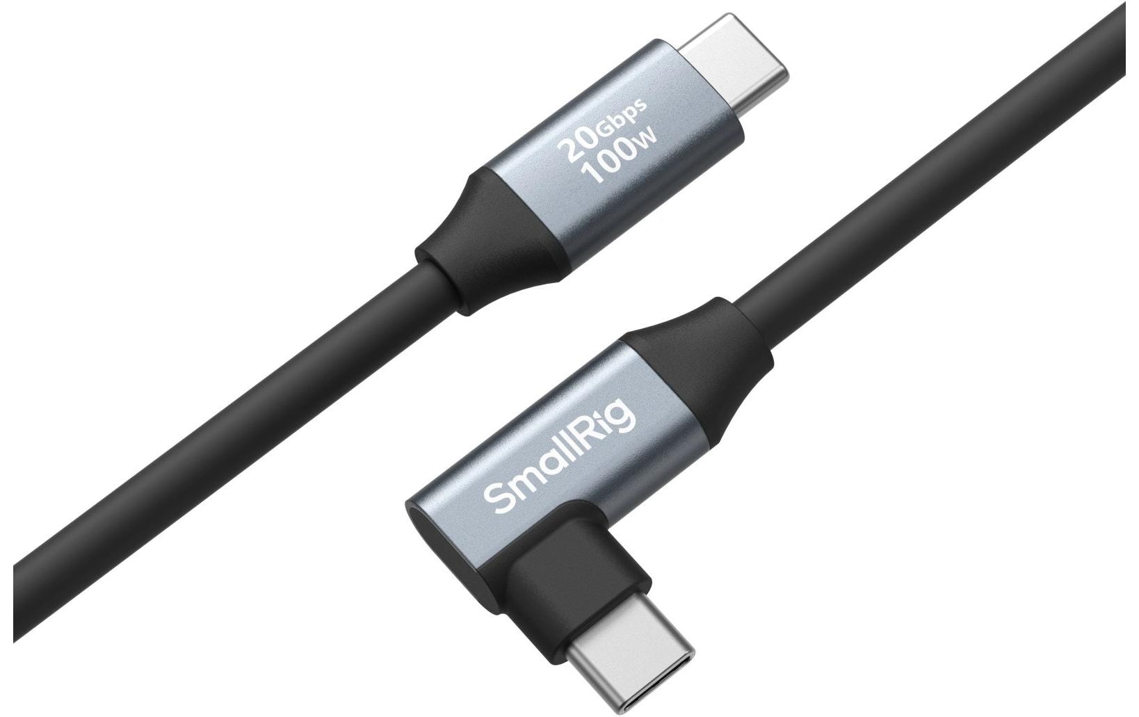 SmallRig USB-C auf USB-C Kabel – 20 Gbit/s – 0,35 m – PD 100 W – DP Alt Mode – Abgewinkelt – Schwarz/Grau