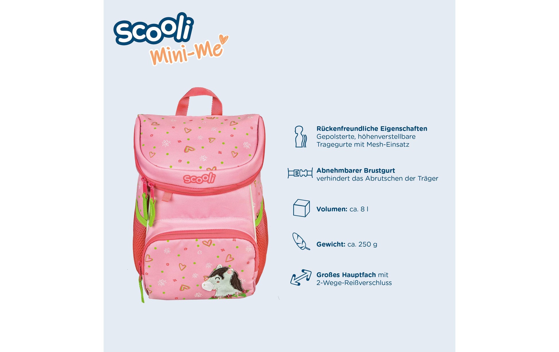 Scooli Kindergartenrucksack – 8 l, rPET, Rosa, Tiere