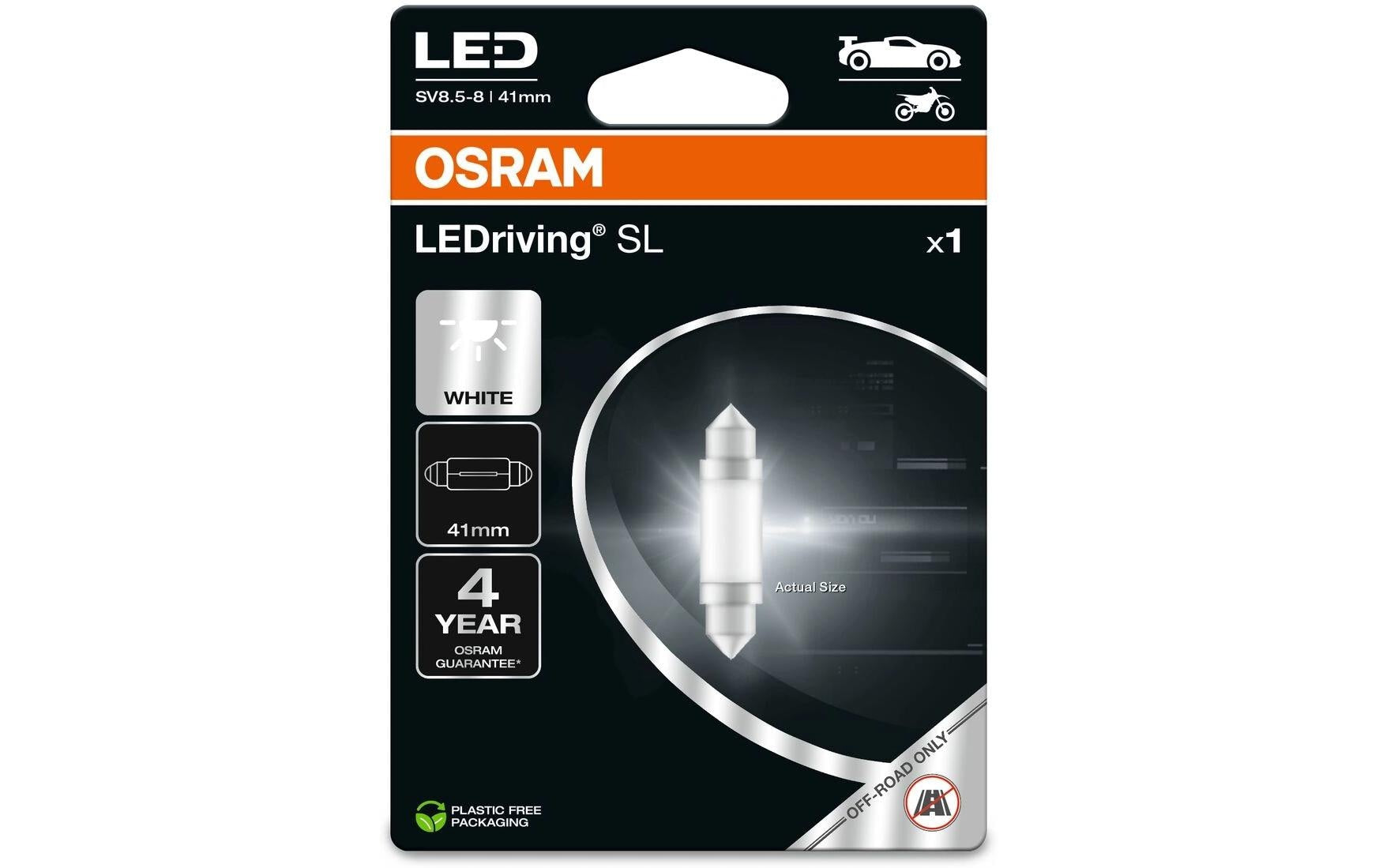 Osram Leuchtmittel C5W SV8.5-8 41 mm – Kaltweiss 6000 K, 45 lm, 0,8 W – 1 Stk.