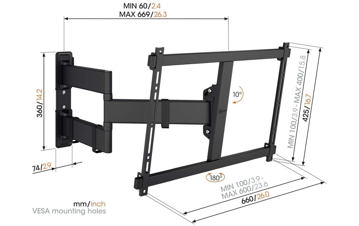 Vogel's Vogels 6VO TVM 3845B – Wandhalterung, schwenkbar, für 55–65", VESA 300×300, bis 55 kg, schwarz