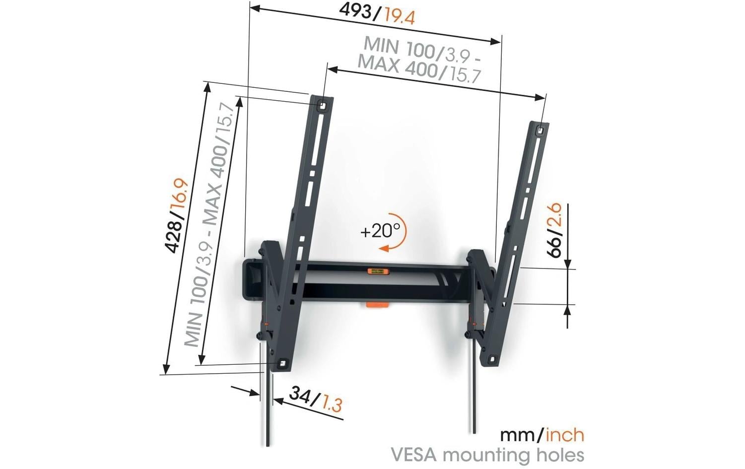 Vogel's 6VO TVM 3415B – Wandhalterung, neigbar, für 37", VESA 300×300, bis 25 kg, schwarz