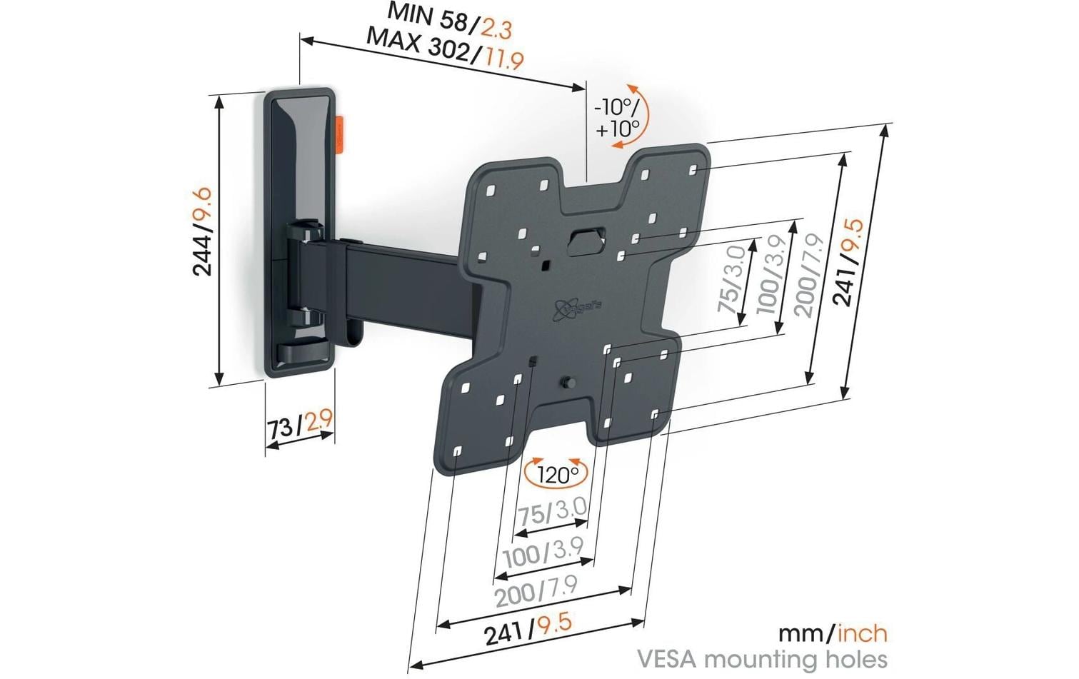 Vogel's 6VO TVM 3225B – Wandhalterung, schwenkbar, für 30", VESA 200×200, bis 15 kg, schwarz