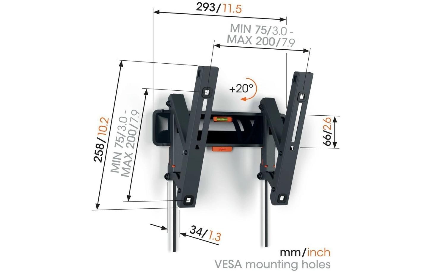 Vogel's Vogels 6VO TVM 3215B – Wandhalterung, neigbar, für 26", VESA 100×200, bis 15 kg, schwarz