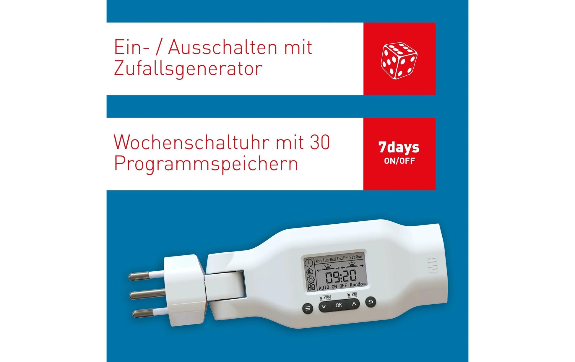 Max Hauri AG Max Hauri Digitale Zeitschaltuhr – 30 Schaltpunkte, IP20, Zwischenstecker – Weiss