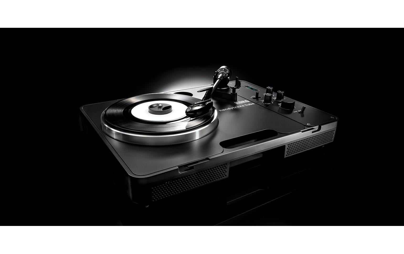 Korg handytraxx tube J – Plattenspieler – Portabel – mit Lautsprecher, Phono-Preamp – Schwarz