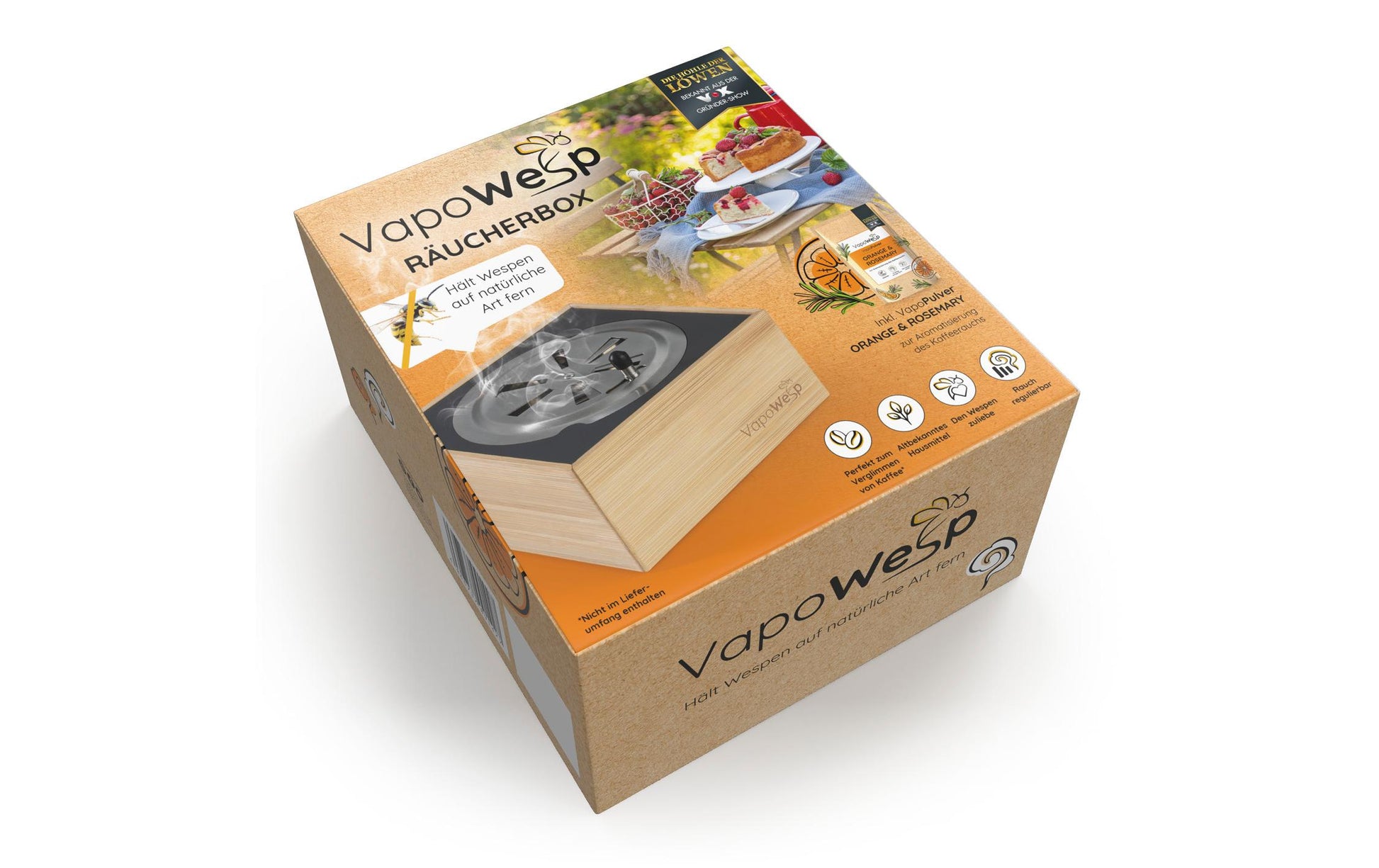 Vapowesp Insektenfalle Räucherbox – 15 × 7 × 15 cm – Hellbraun – für Wespen