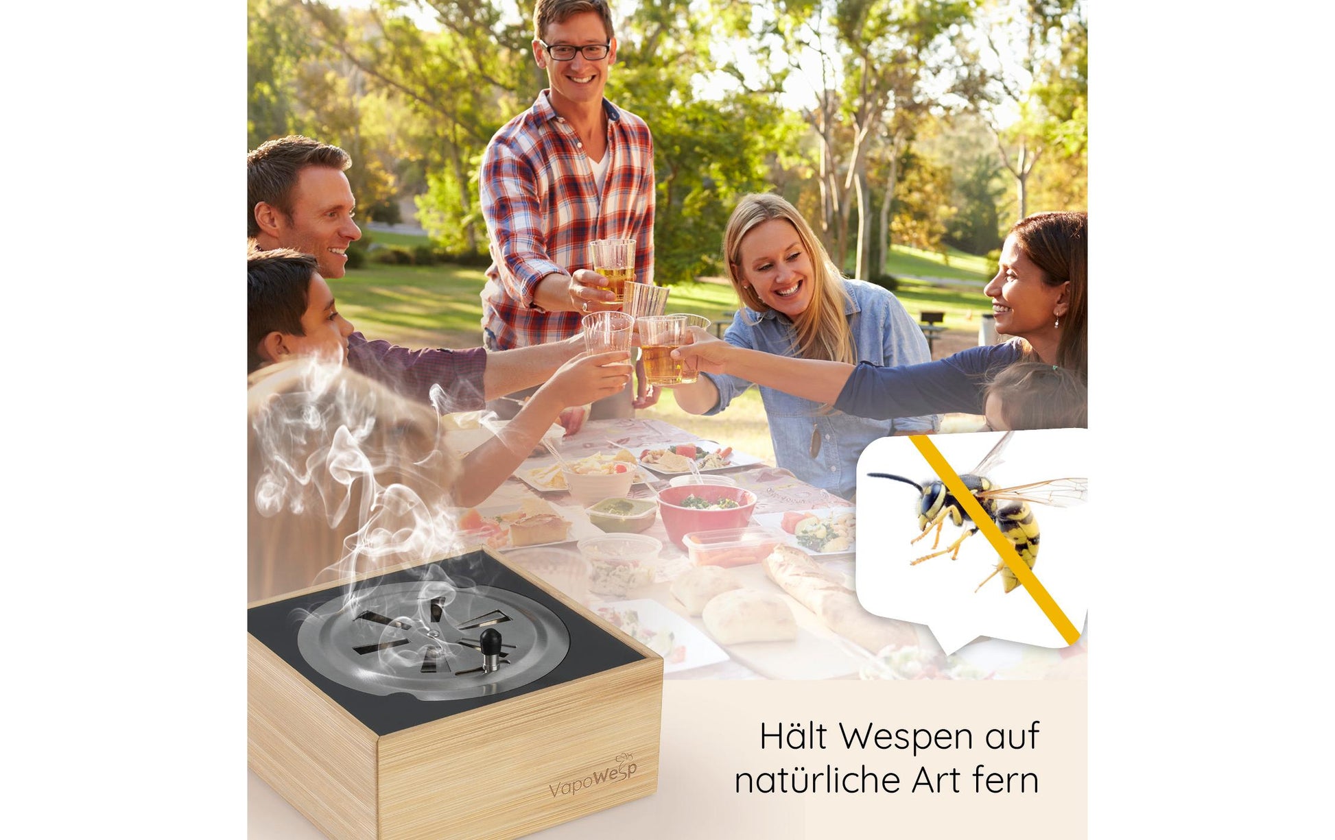 Vapowesp Insektenfalle Räucherbox – 15 × 7 × 15 cm – Hellbraun – für Wespen