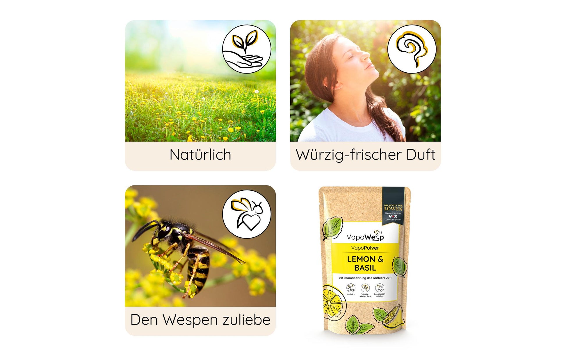 Vapowesp Ersatzkräuter Zitrone Basilikum Insektenfalle – 100 g – Gelb – für Wespen