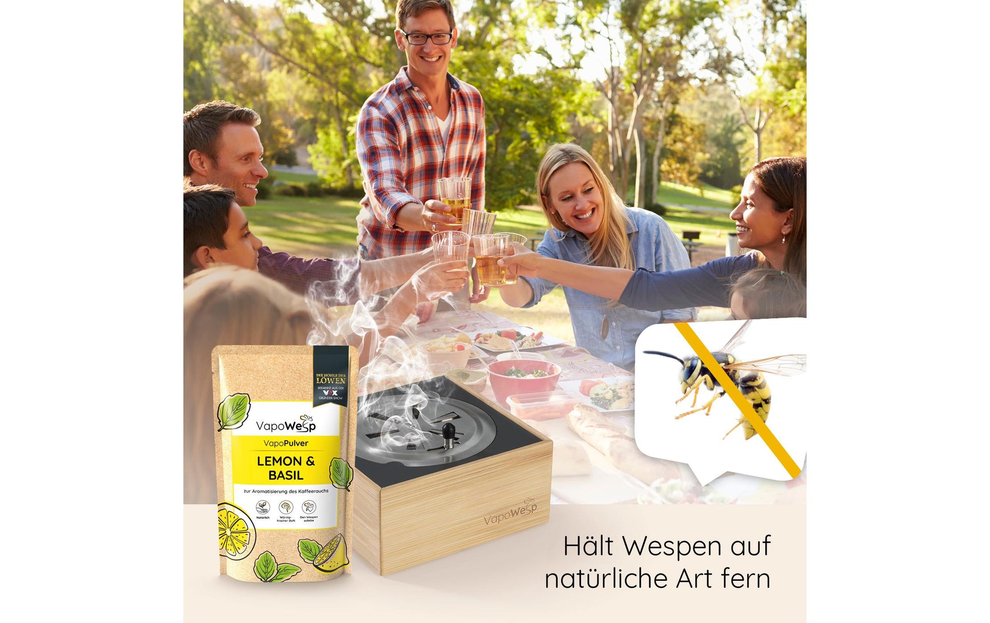 Vapowesp Ersatzkräuter Zitrone Basilikum Insektenfalle – 100 g – Gelb – für Wespen