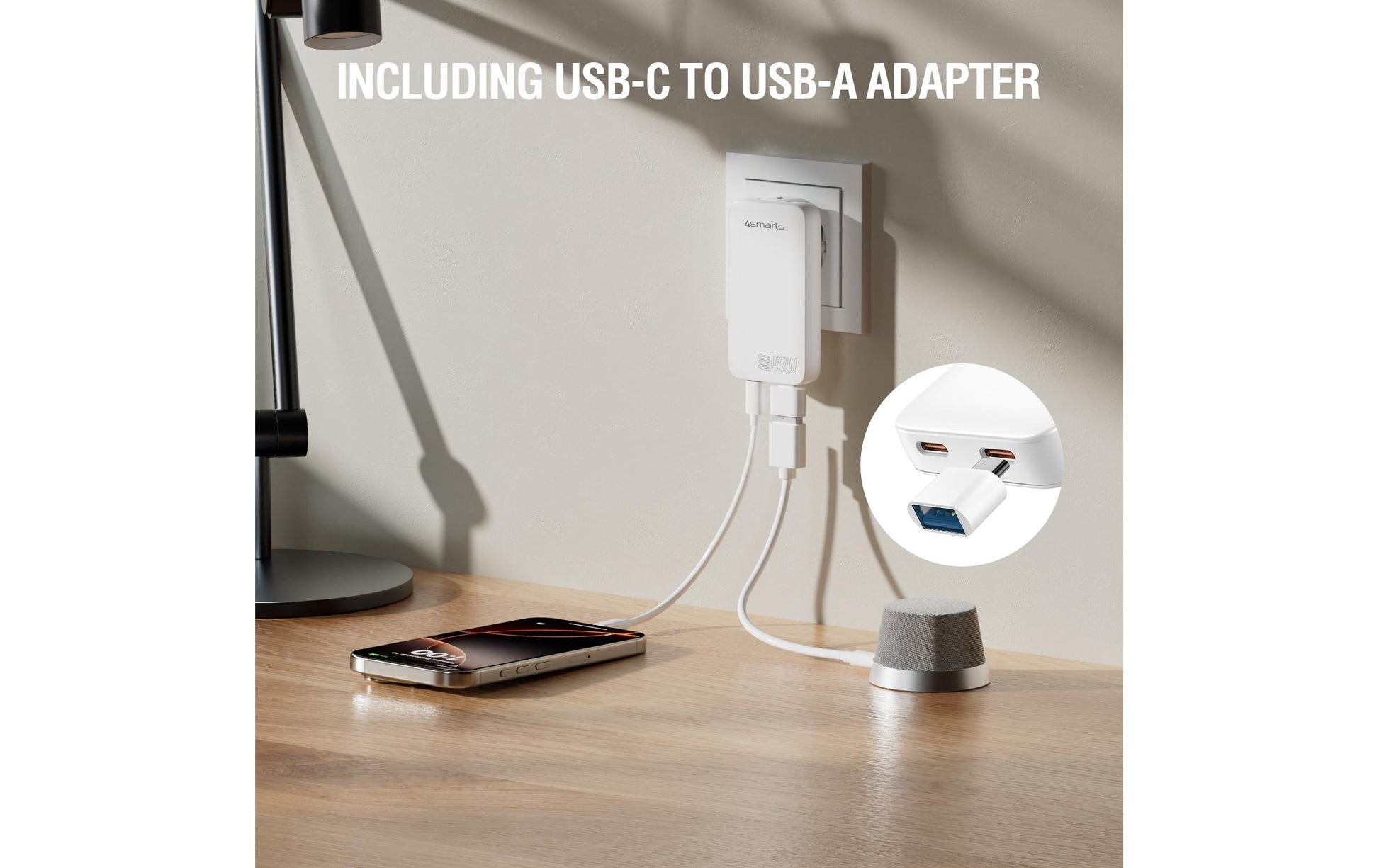 4smarts FlatPlug Slim Dual USB-Ladegerät 45 W – USB-C×2 – GaN – für Nintendo Switch, Laptop und mehr