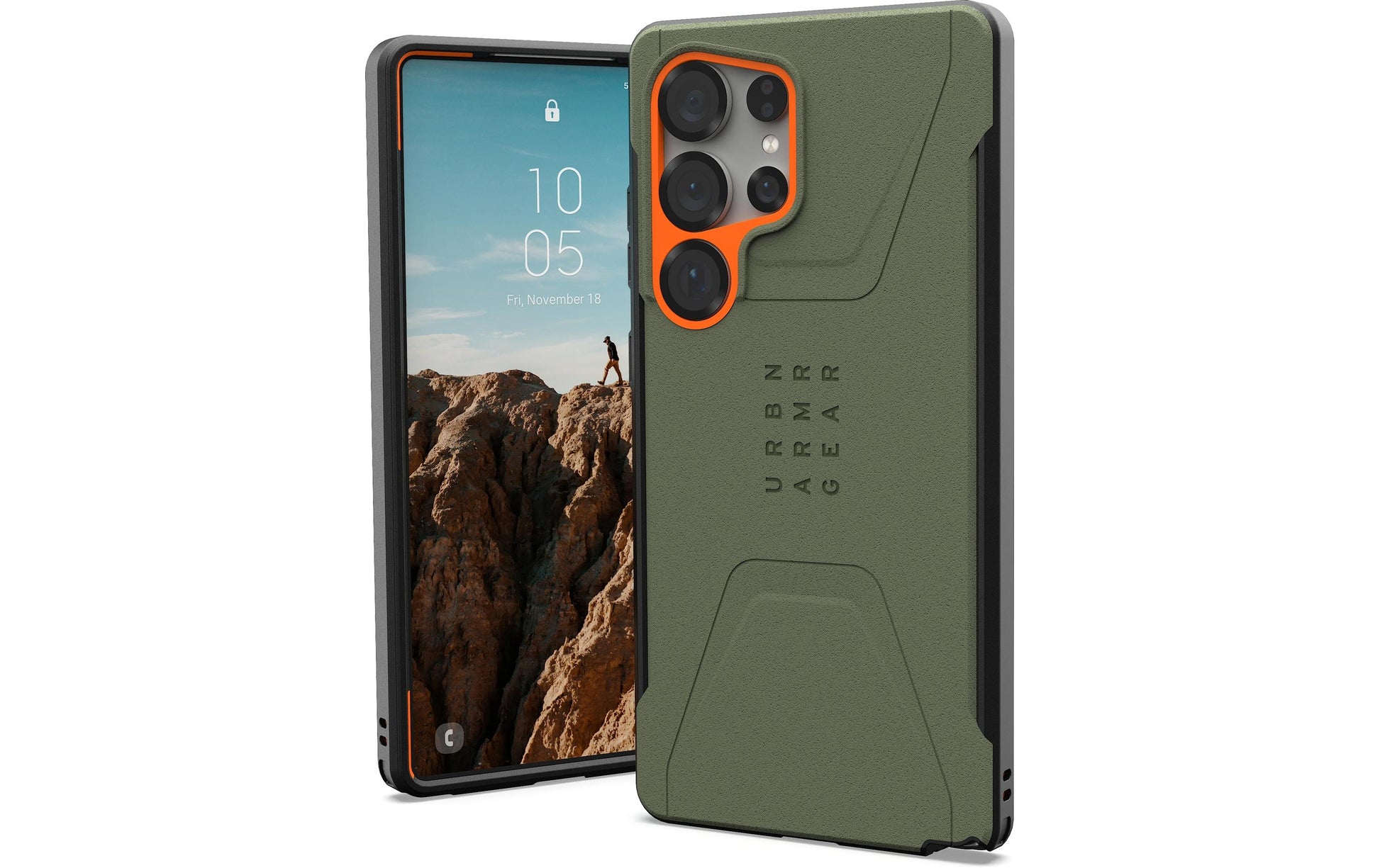Urban Armor Gear UAG Civilian – Rückcover – für Samsung Galaxy S25 Ultra, MagSafe, Kunststoff, Olive/Orange, bis 6 m sturzsicher