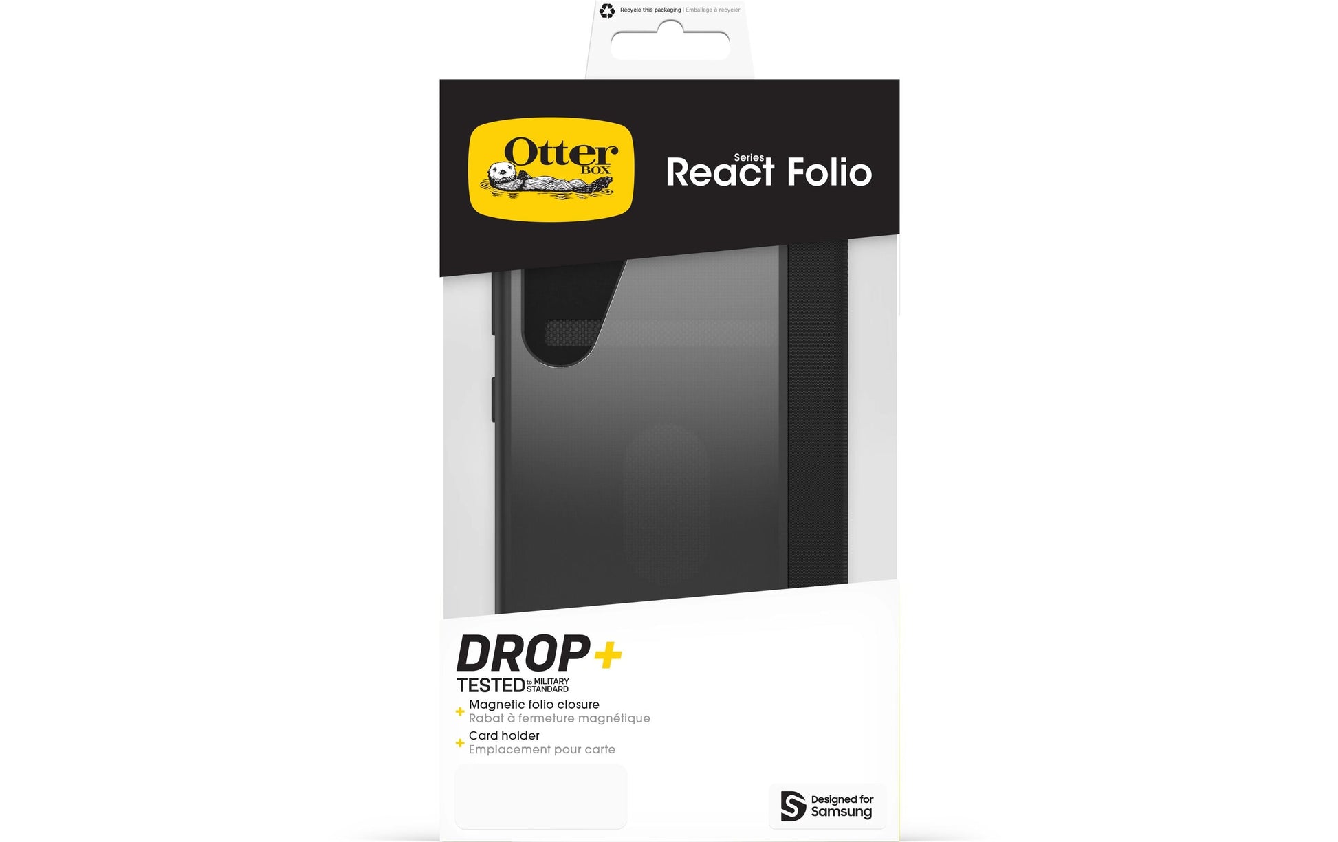 OtterBox React Wallethülle – für Samsung Galaxy S25+, mit Kartenfach, Kunststoff, Schwarz