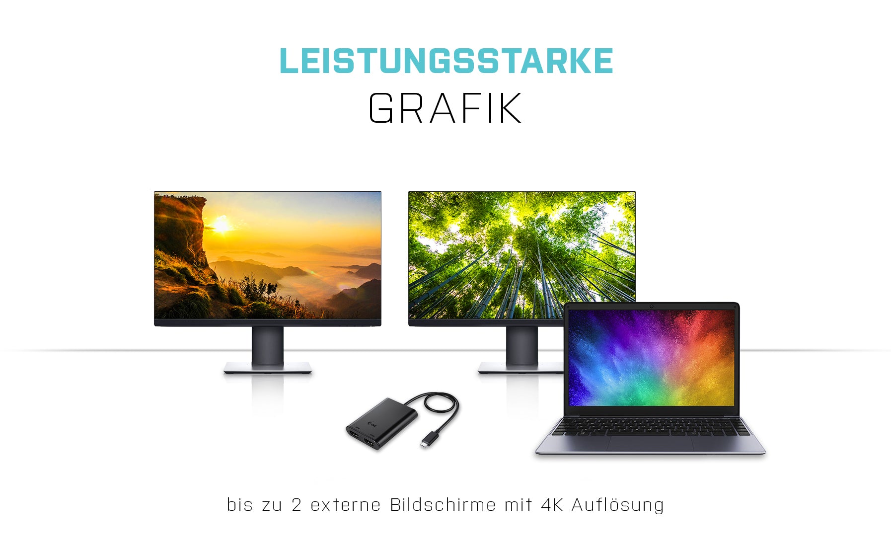 i-tec USB-C Multi-Monitor-Adapter USB-C zu 2× HDMI – 4K (3840 × 2160), USB 3.2 Gen 1 (5 Gbit/s), 0,3 m
